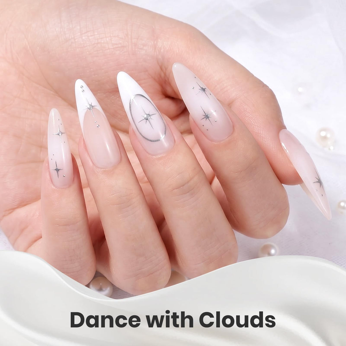 Beetles White Gel Nail Polish Set 6 Colors Milky White Silver Glitter Pearl Cat Eye