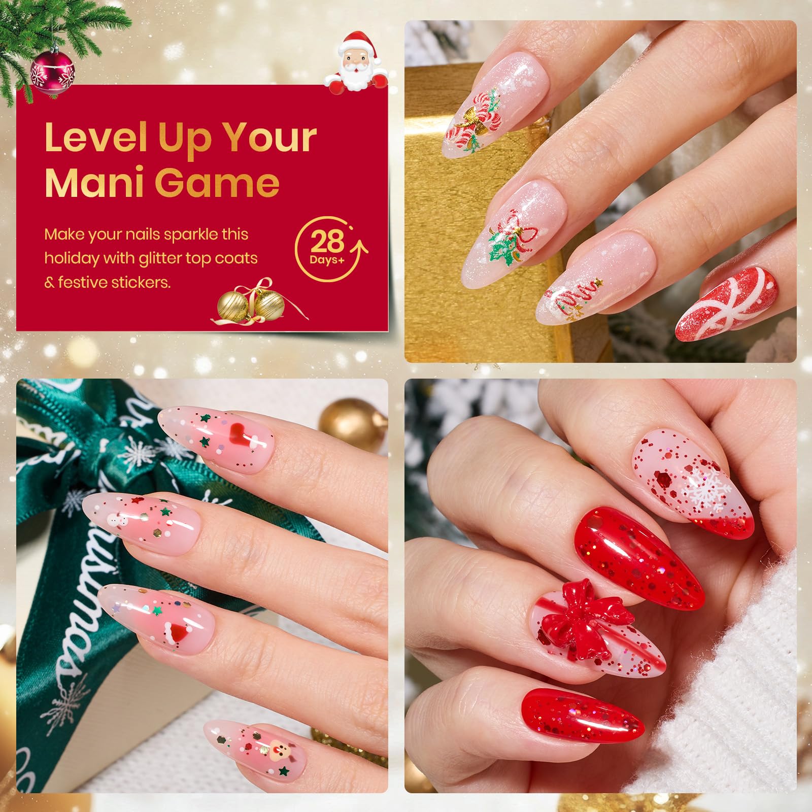 Beetles Christmas Limited Gel Top Coat Set - 6Pcs 10ml Winter Sparkle Glitter Cat Eye Top Coat Gel Nail Polish