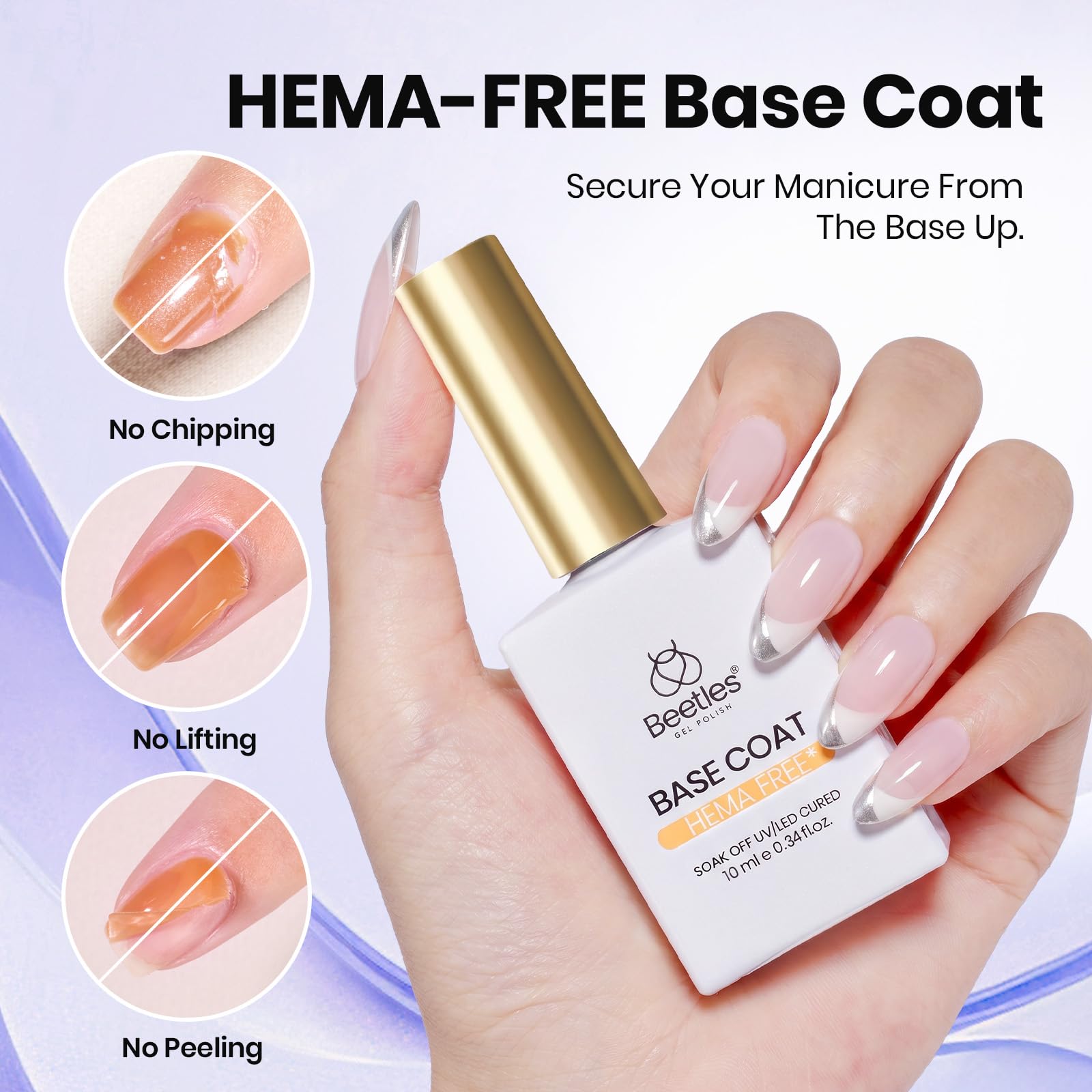 Beetles 4 Pcs Triple-Free Formula Protein Nail Prep Dehydrator & Primer Set Gel Top Coat and Base Coat