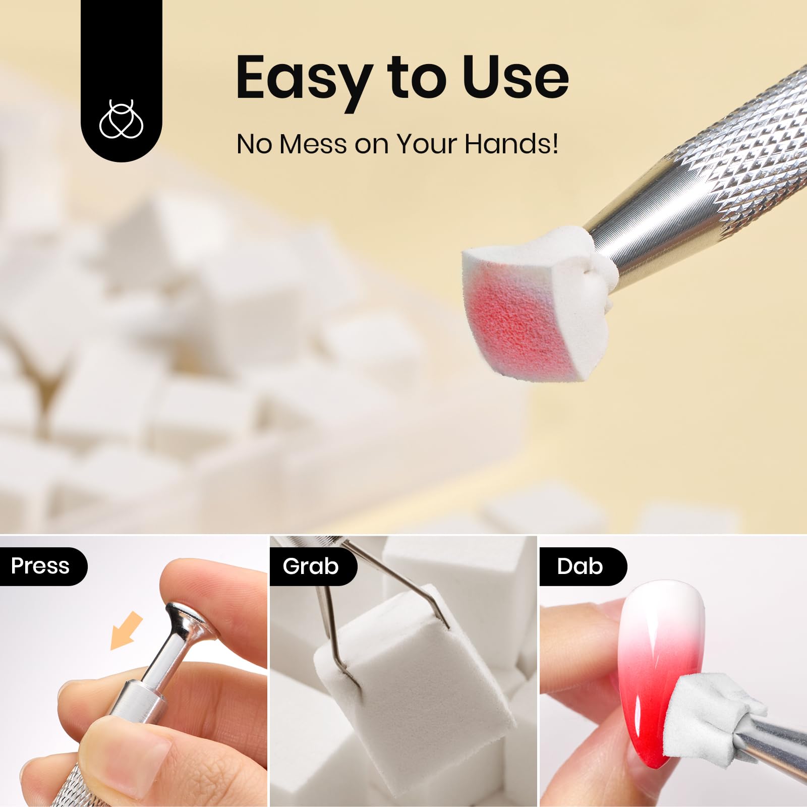 150Pcs Soft Nail Sponges for Ombre White Nail Sponge with Grabbing Pen Blooming Nails Art Brushes