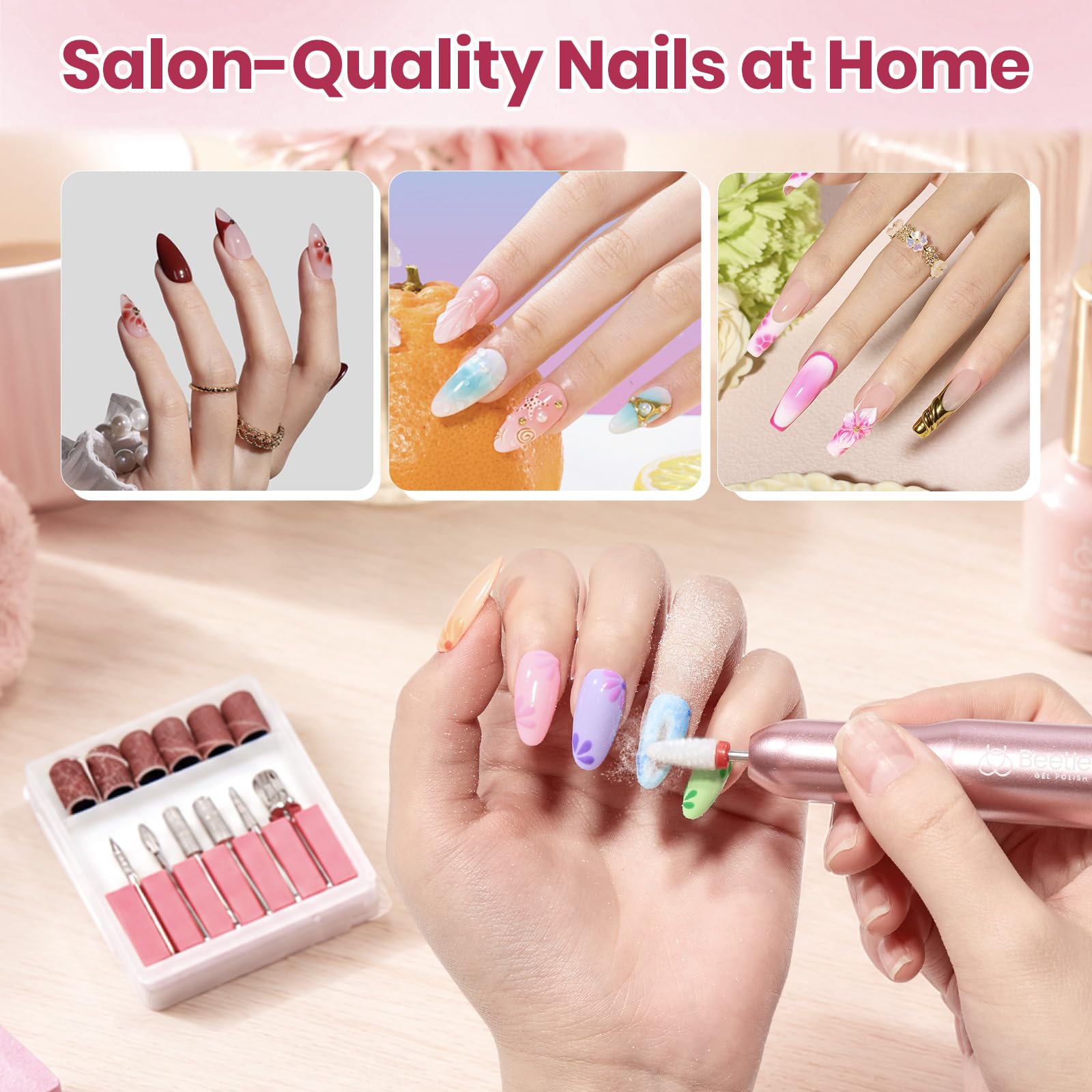 Beetles Electric Nail Drill Kit 7 Drill Bits 0-12000 RPM Portable Machine Beginner-Friendly