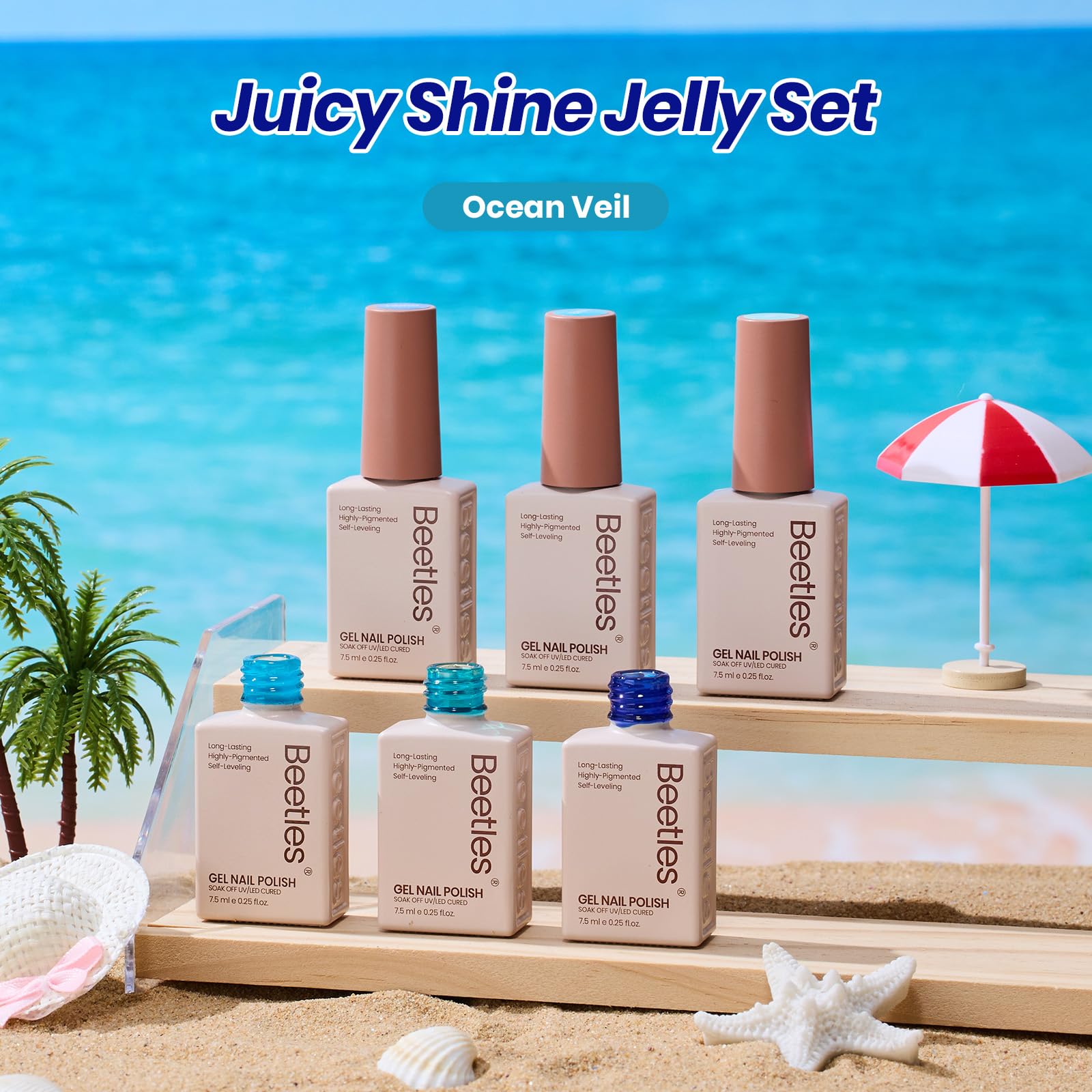 Beetles Ocean Veil 6 Colors Juicy Shine Jelly Gel Nail Polish Set