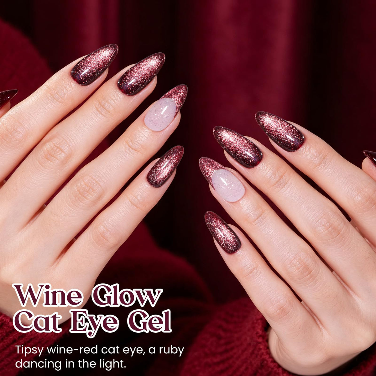 Beetles Burgundy Red Cat Eye Gel Polish Wine Glow 15ml Magnetic Nail Gel