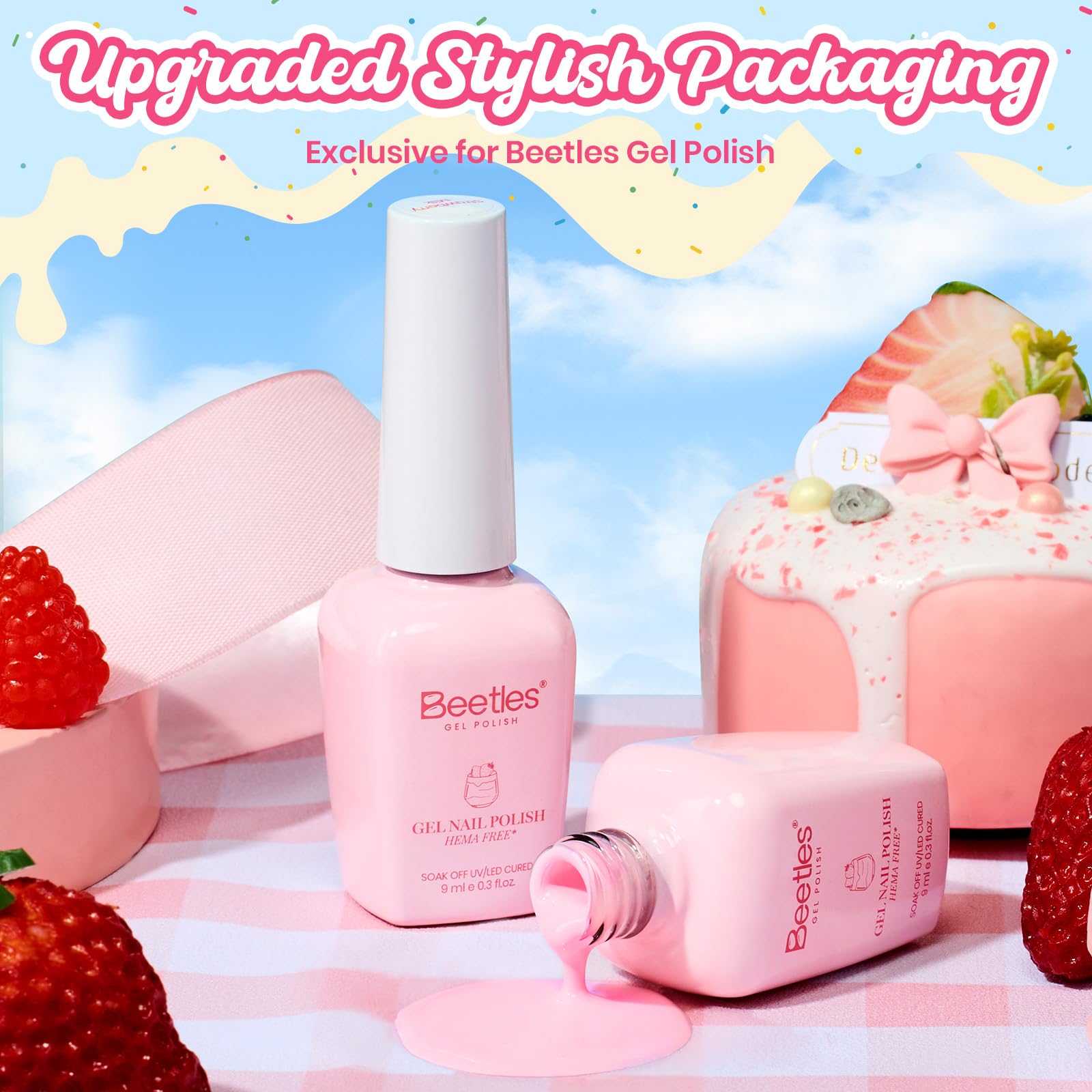 Beetles Pink Gel Polish - Spring Nails Strawberry Milk, Light Pink Gel Nail Polish for Pastel Nails