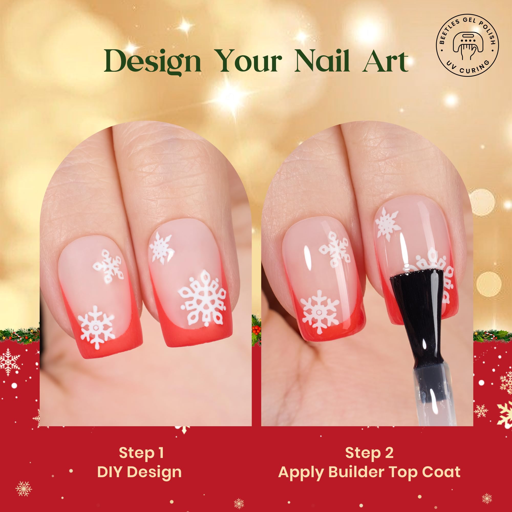 Beetles X Press Plus Red French Tip Nails Crimson French - 5 Colors Christmas Press On Nails Short Square 160Pcs 16 Sizes