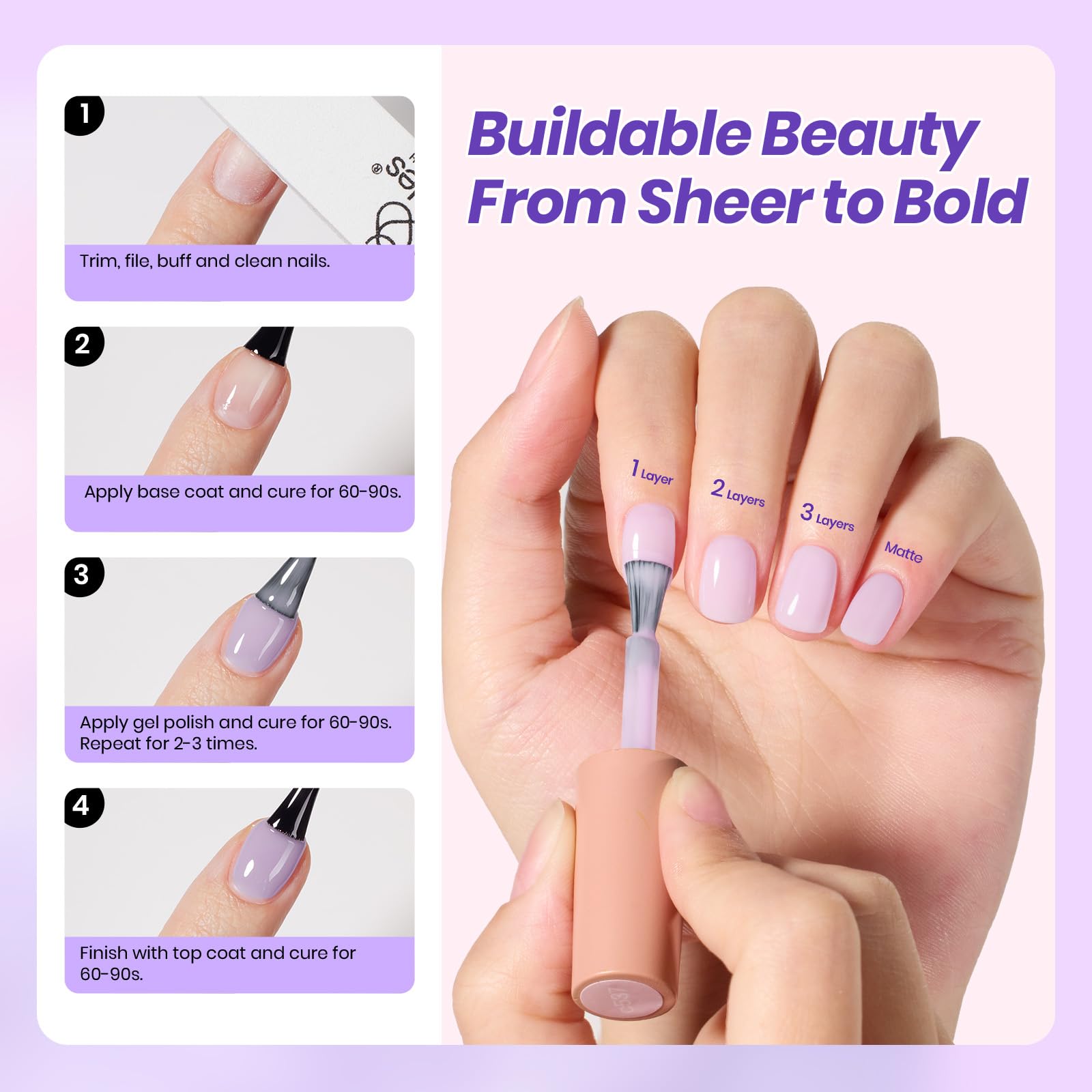 Beetles Amethyst Realm 6 Colors Jelly Purple Gel Nail Polish Set
