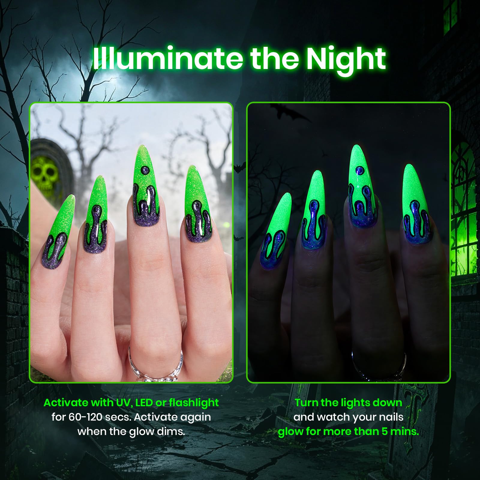 Green Flame-Beetles Halloween Glow In The Dark Gel Nail Polish 15ML Neon Green 2026 Limited Edition