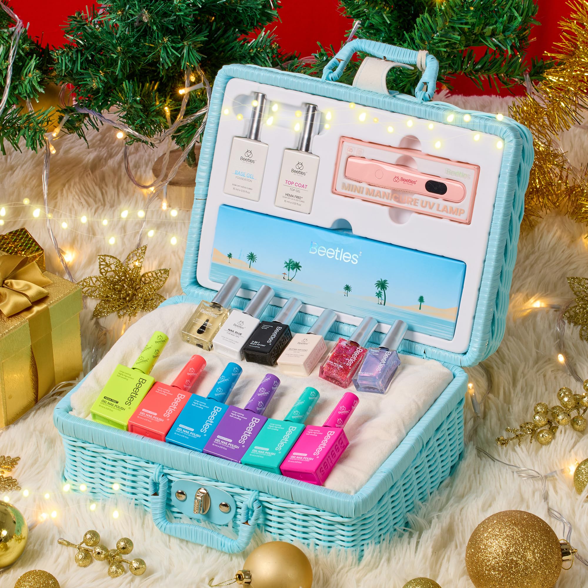 Beetles Christmas Gel Nail Polish Set with Mini LED Nail Lamp Colorful Bottle Nail Salon DIY Gift Basket