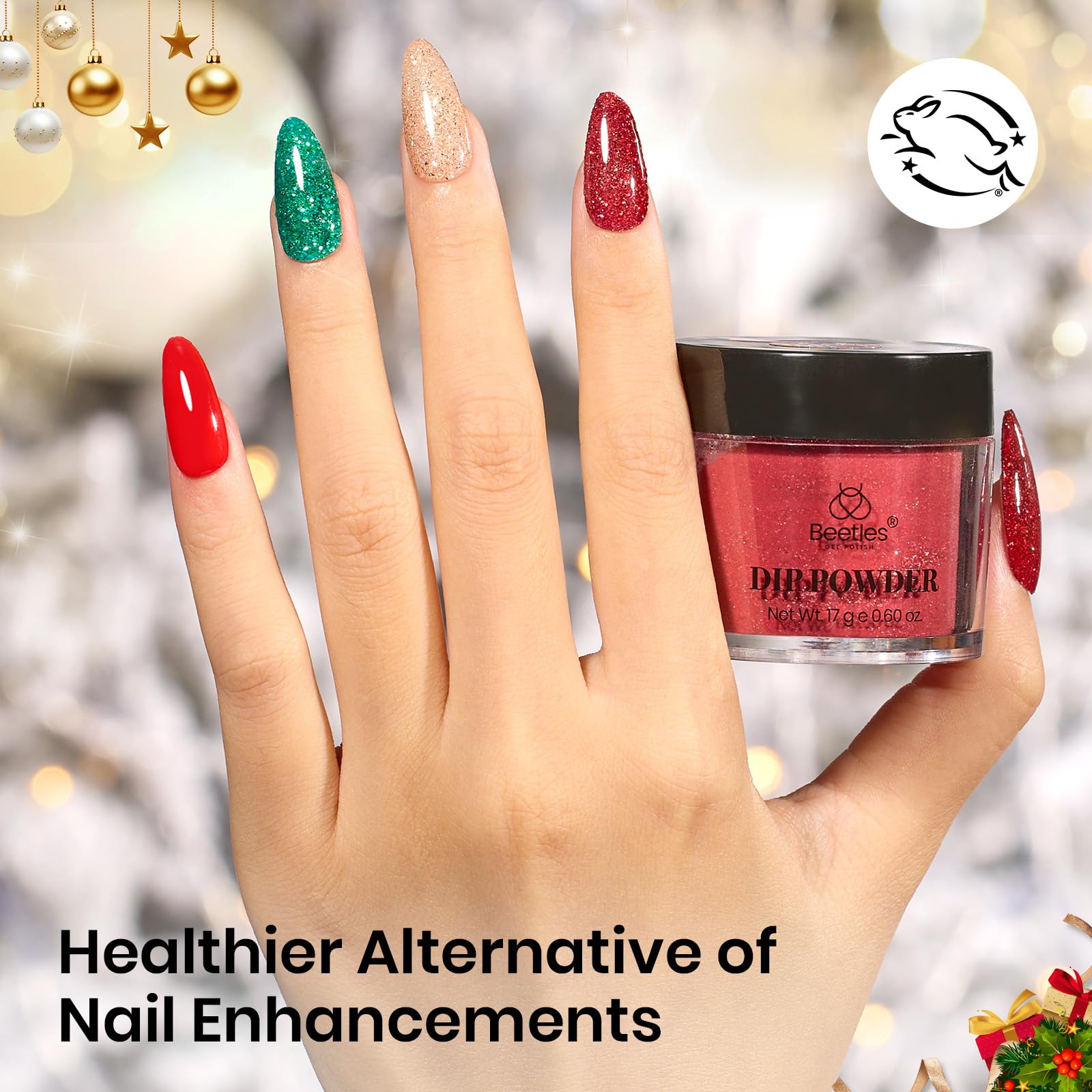 Beetles Christmas Dip Powder Nail Kit - Winter Colors Red Green Glitter Golden Dipping Powder with Liquid Set