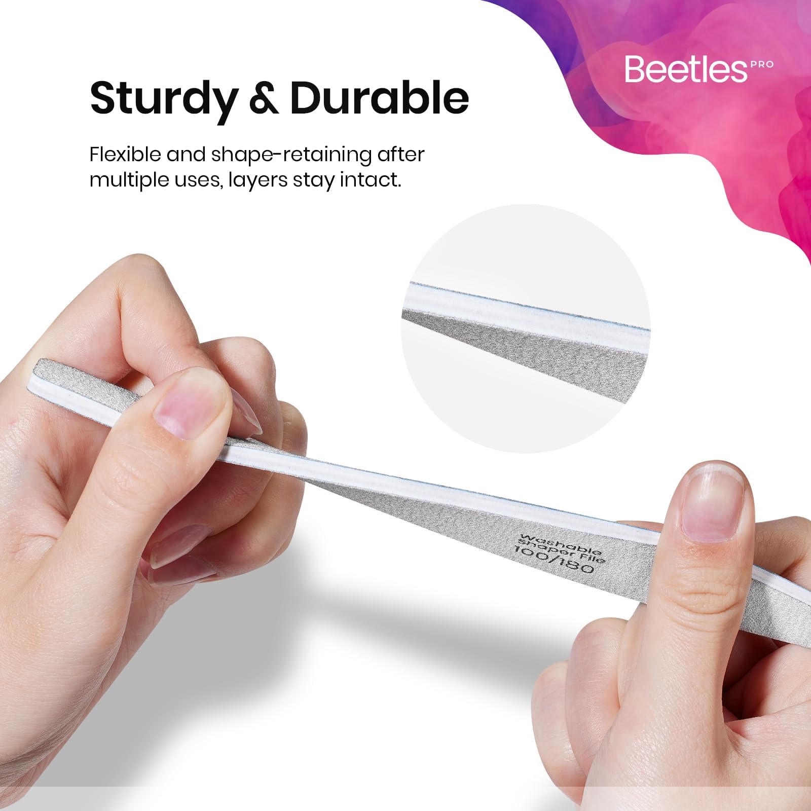 Professional -Grade 25 Pcs  Beetles 2-in-1 Washable Nail File Zebra Gray Grit Durable