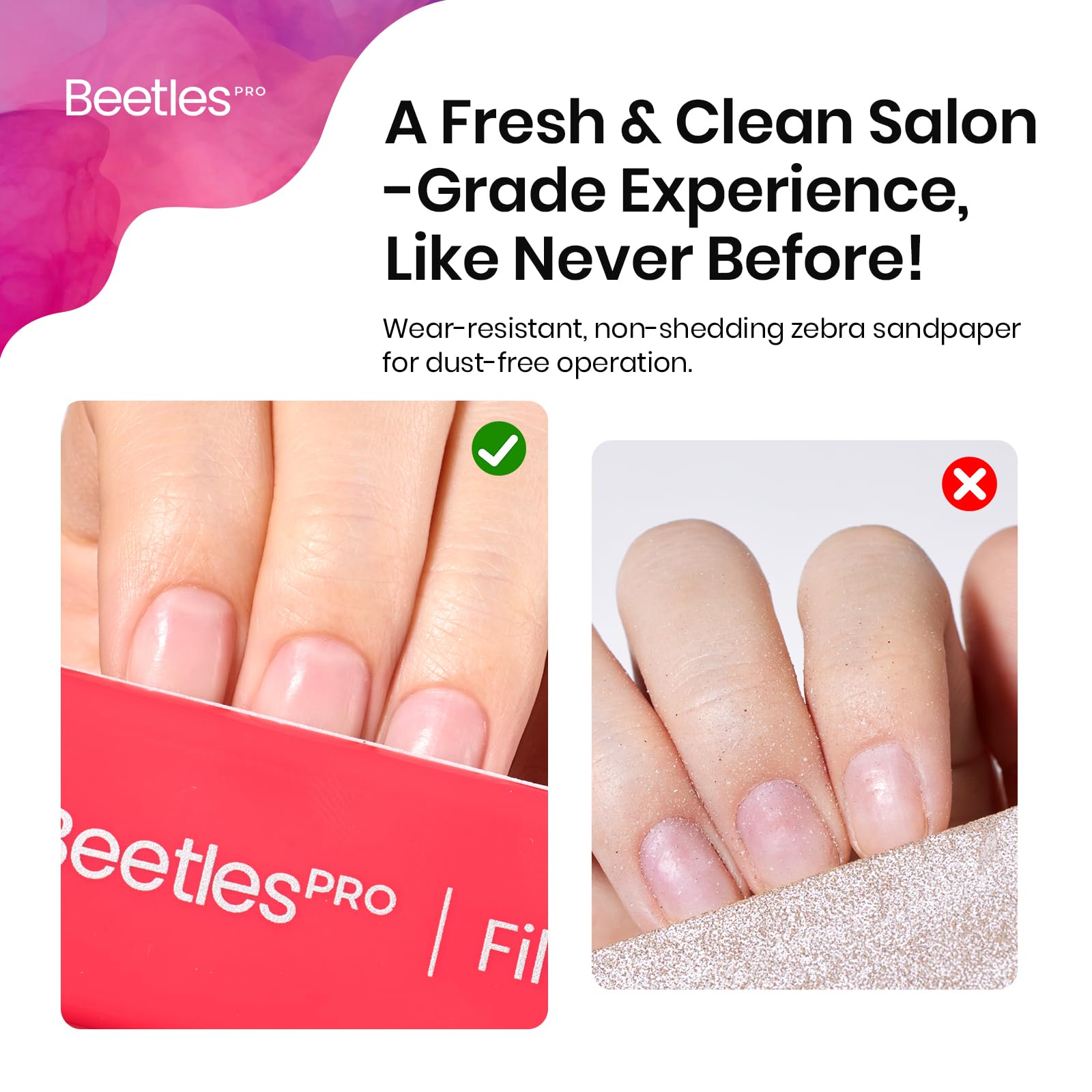 Beetles Pro 3-Pcs Nail File – Professional 1Pcs Reusable Peel and Stick File Core with 2Pcs 100/180 Grit Nail Files