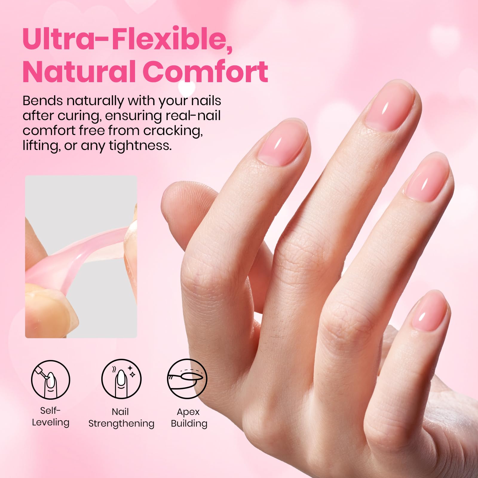 Beetles Rubber Base Gel Nail Polish with Gel Top Coat – Valentine Nails Pink & Red Heart Shape