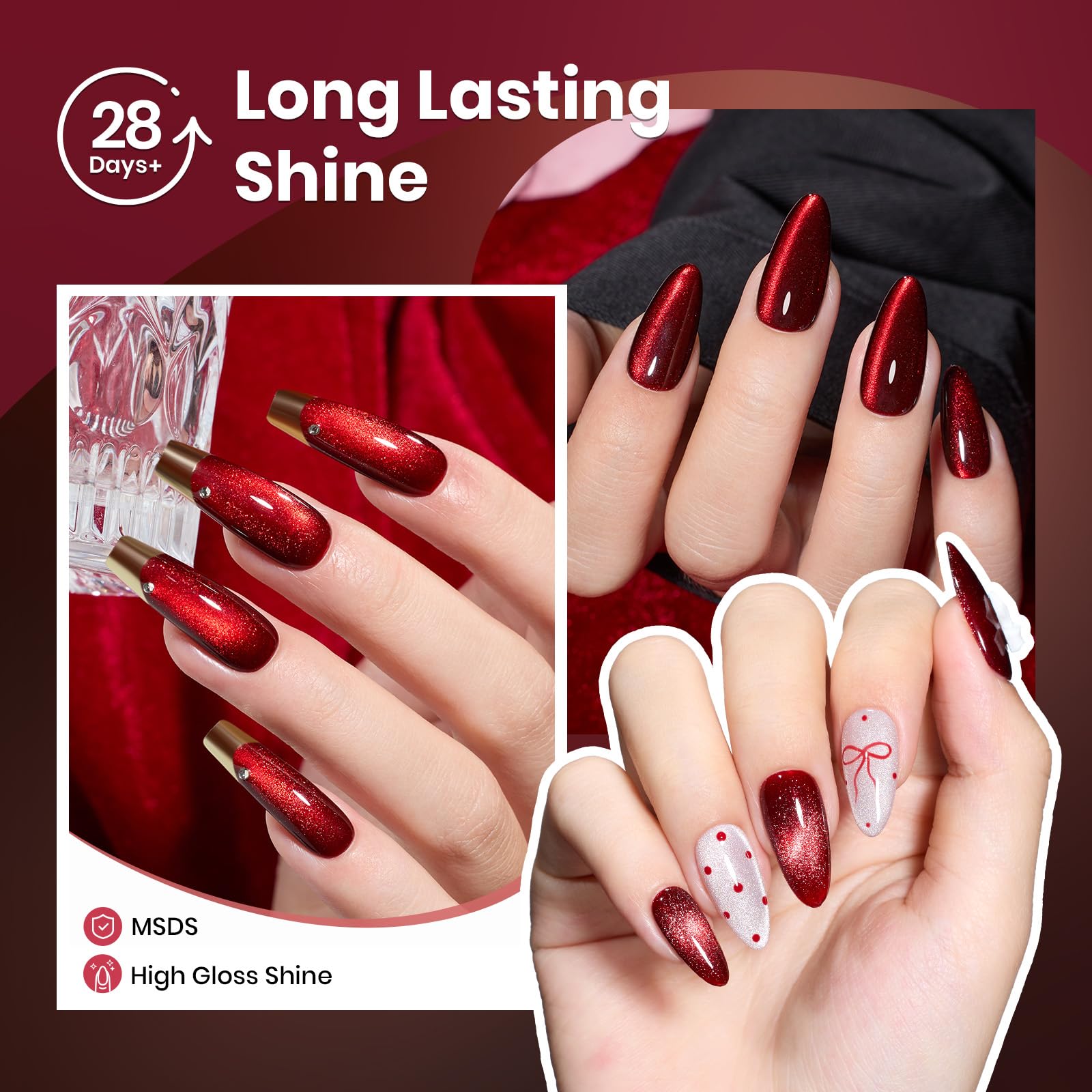 Sultry Burgundy - 6 Colors Burgundy Glitter Cat Eye Magnetic Fall Gel Polish Kit