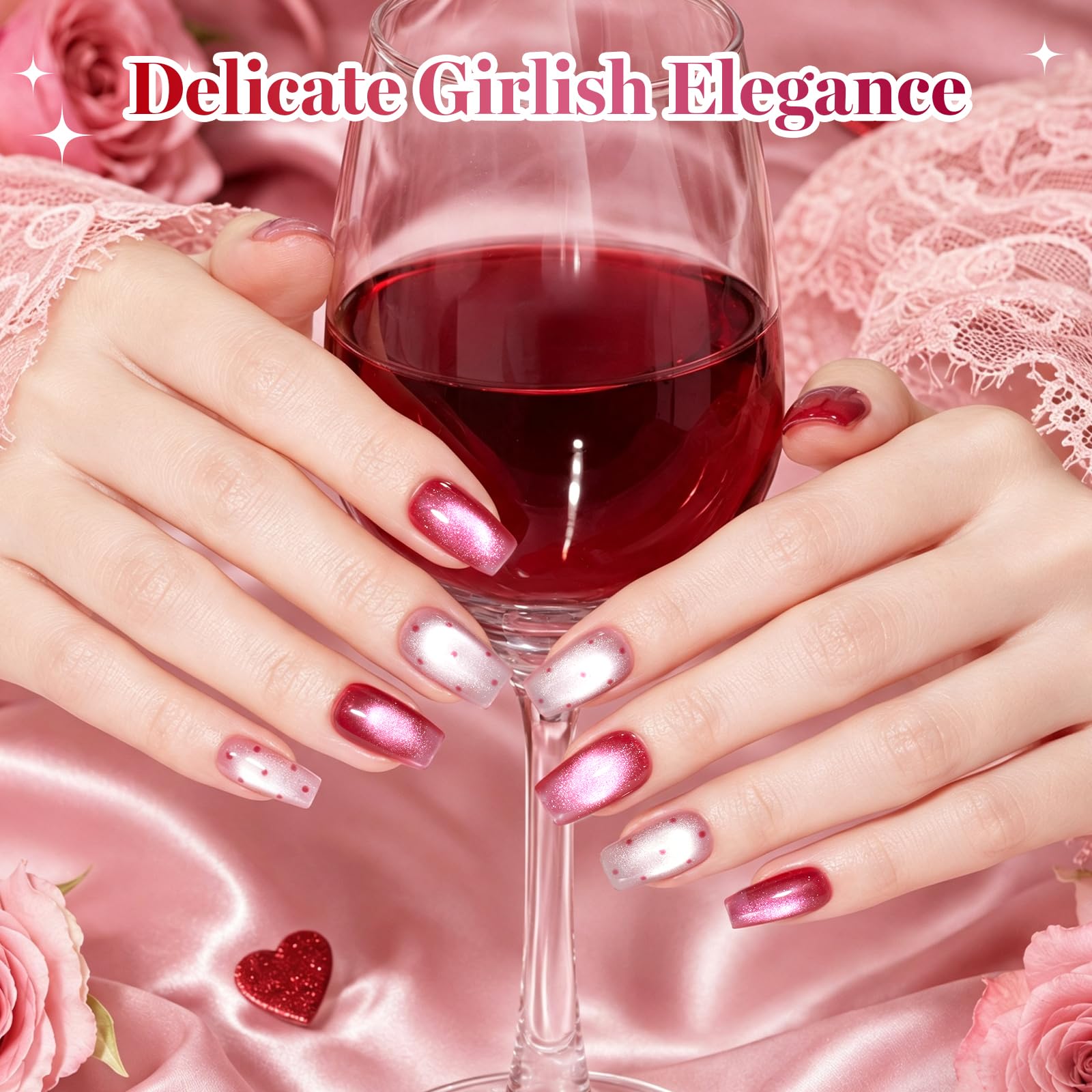 Beetles Garden Kiss 6 Colors Pink Glitter Gel Cat Eye Gel Polish 7.5ml Set