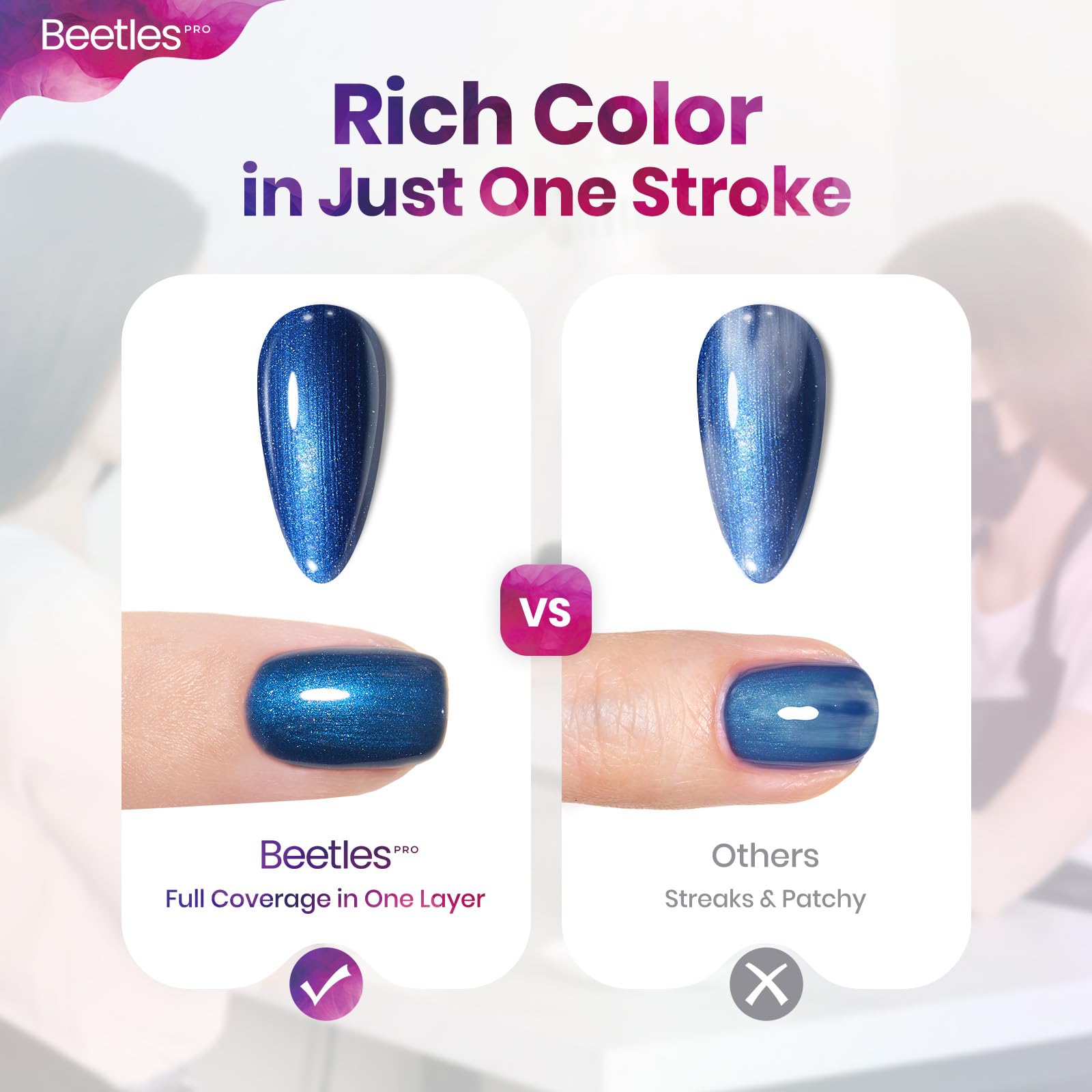 Beetles Pro Blue Gel Polish - Ghost Feelings, Dark Blue Color 20ML Glitter Gel Polish