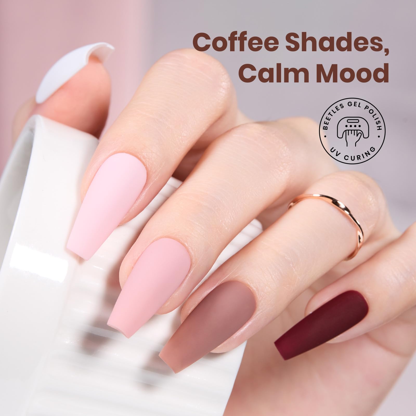 Beetles Gel Nail Polish Set Coffee Time - 6 Colors Neutral White Pink Nude Brown Gel Polish
