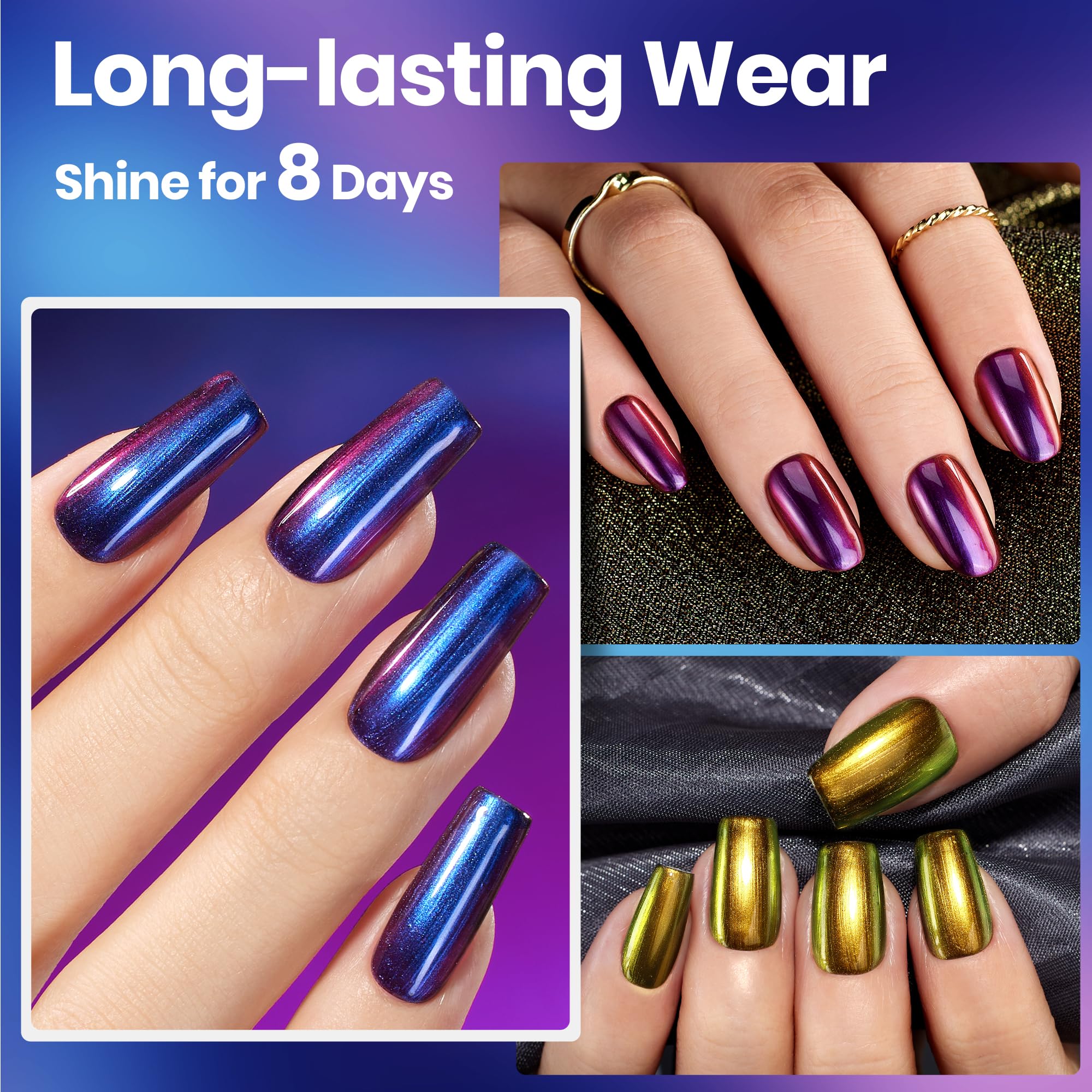 Beetles Chrome Nail Polish Set - Spring Nails Chameleon Holographic Ember 6 Colors Air Quick Fast Dry Metallic Nail Polish