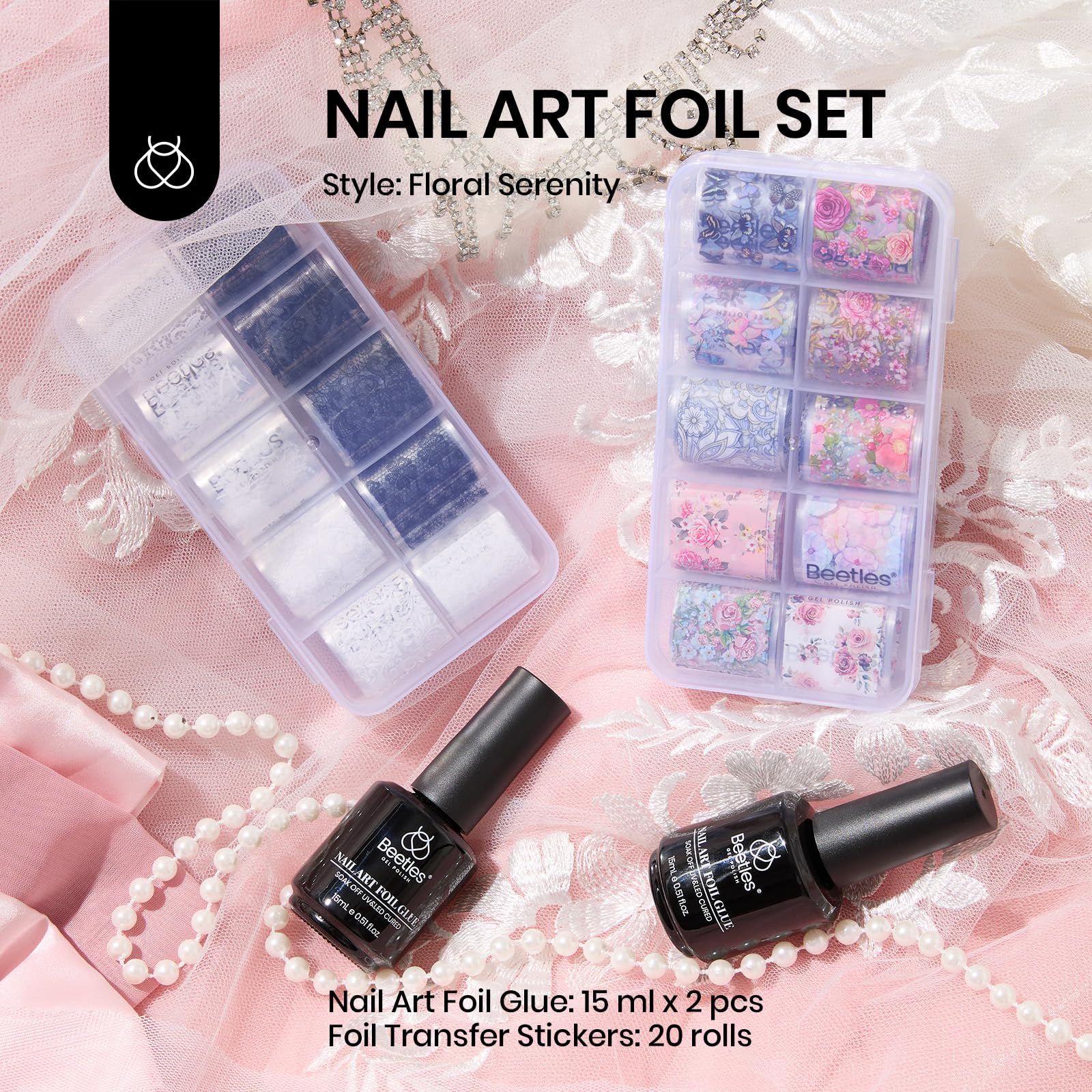 Nail Foil Glue Gel 15ML*2 With 20 Pcs Classic Stickers Nail Transfer Set