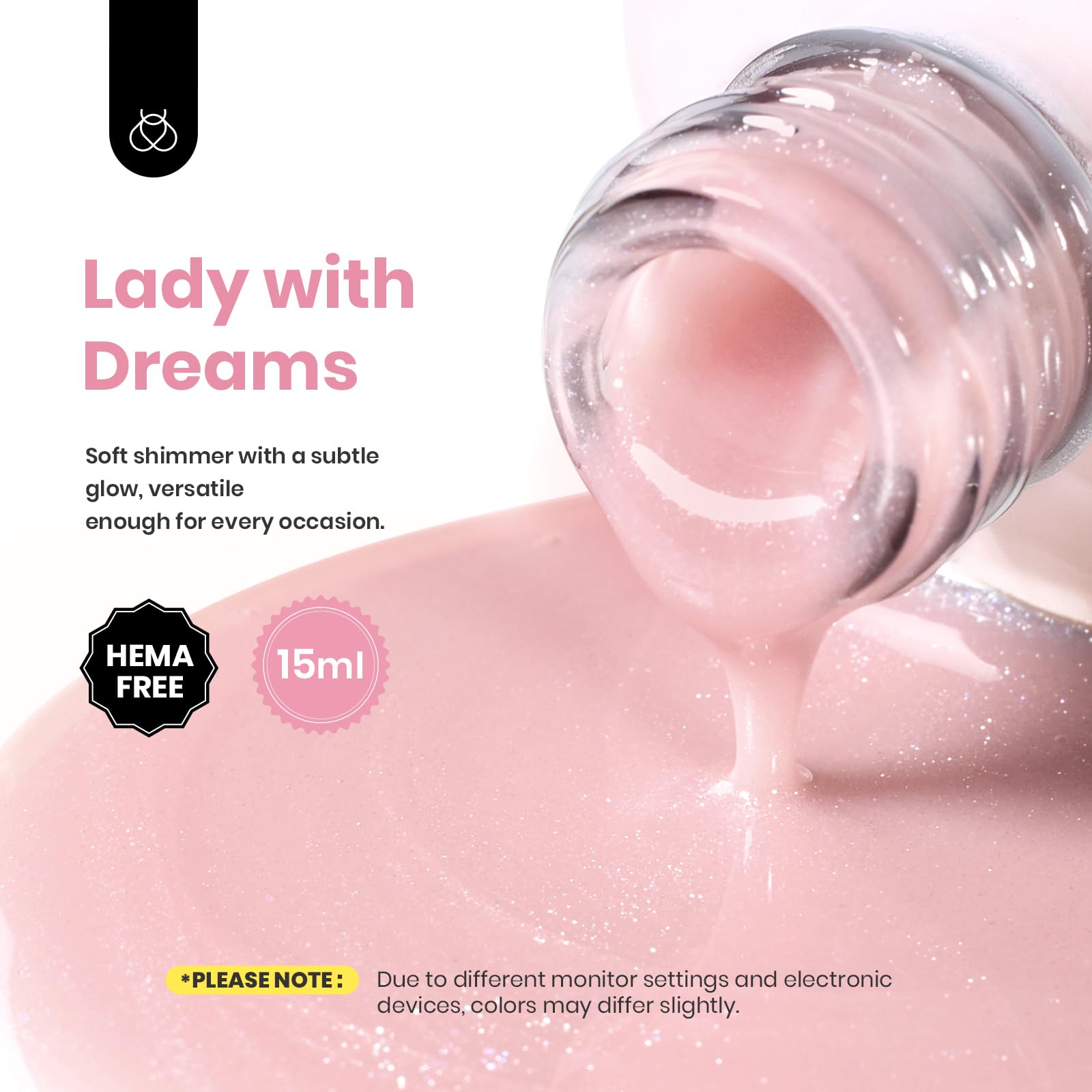 Beetles Builder Gel HEMA Free-Lady with Dreams Glitter Pink 0.51 oz 8 in 1 Nail Thickening Strengthening Building Apex for Beginner DIY Salon at Home, Pink Builder Nail Gel, UV & LED Lamp Cured