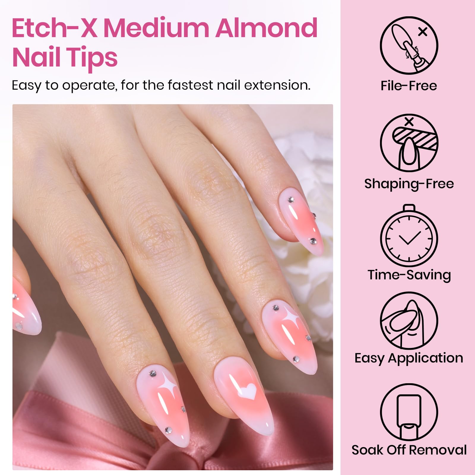 Beetles Almond Medium Nail Tips 576pcs 12 Sizes DIY Nail Extension Gift for Women