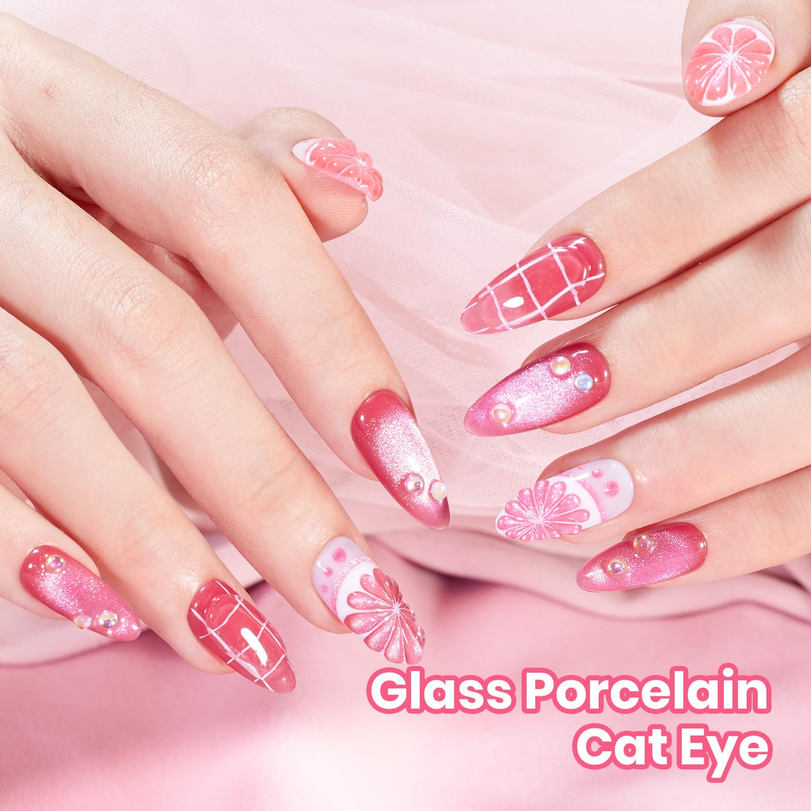 Beetles Apple Sweet Gleam Pink Cat Eye Gel Nail Polish - 15ML Glitter Pink Cat Eye Spring Gel Polish
