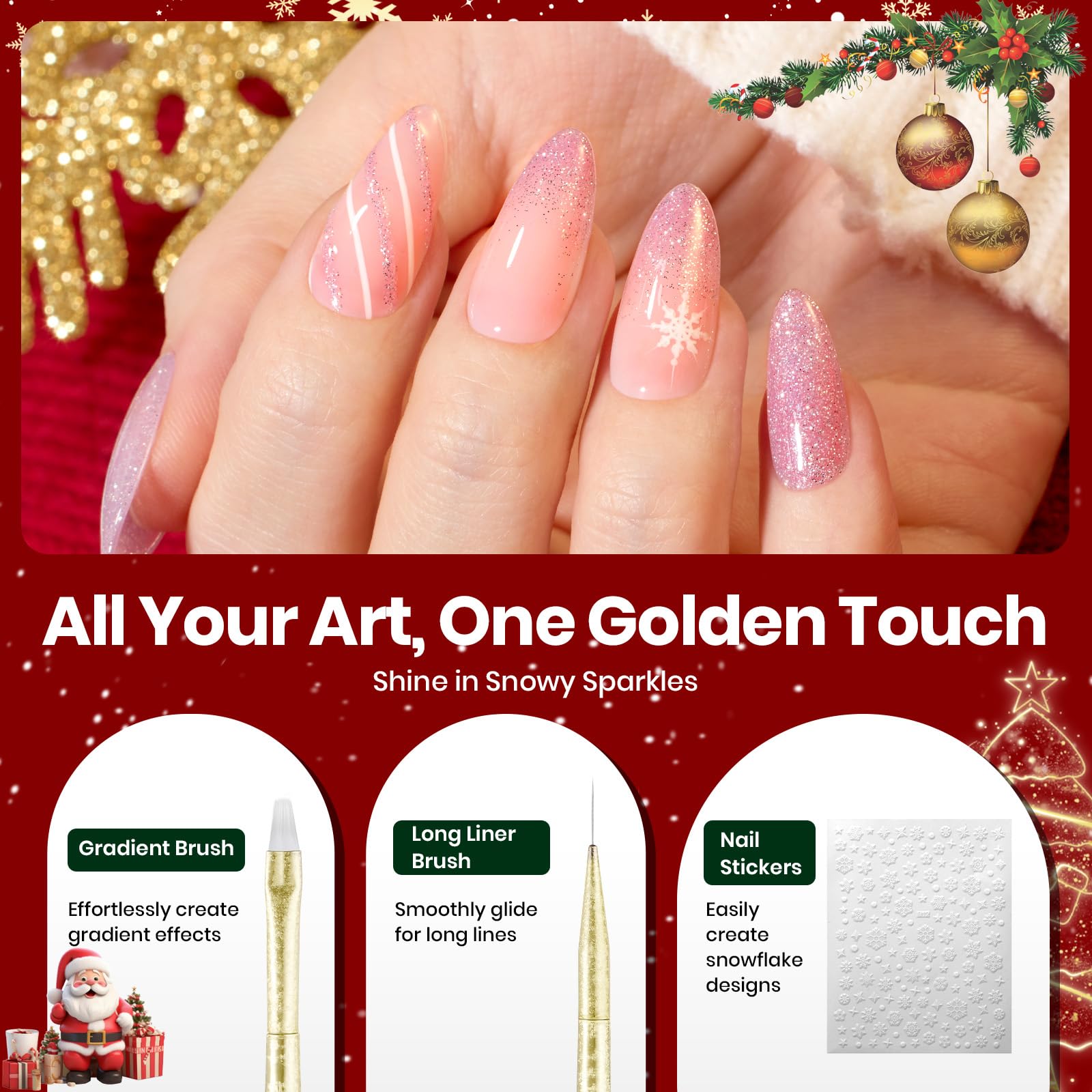 Beetles Christmas Nail Art Brushes 6pcs – Golden Gleam Nail Art Tools Liner Brushes for Nails