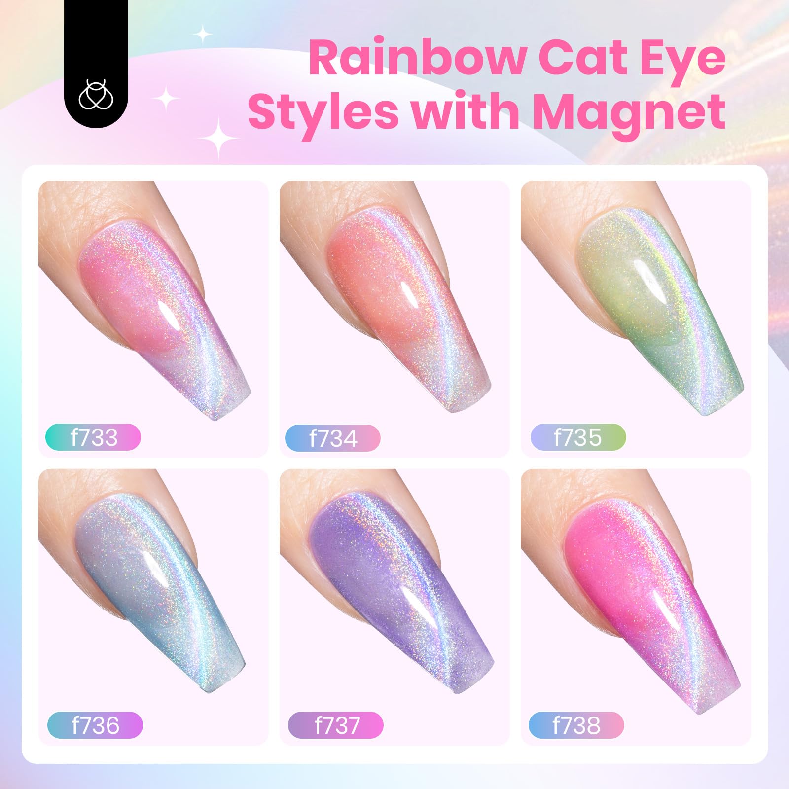 Iridescent Halo - 6 Colors Summer Rainbow Cat Eye Gel Nail Polish Set