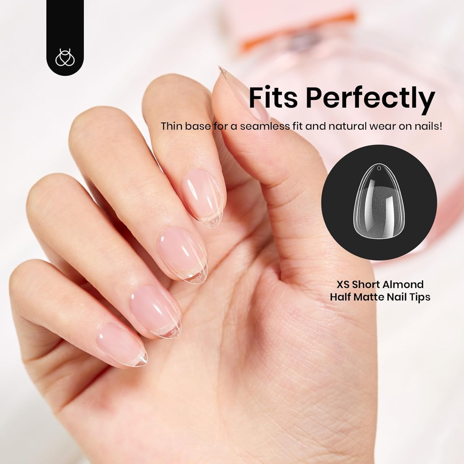 Beetles Extra Short Almond Nail Tips - 12 Sizes 288 PCS Pre-Shaped Clear Full Cover Etch Gel Nail Tips