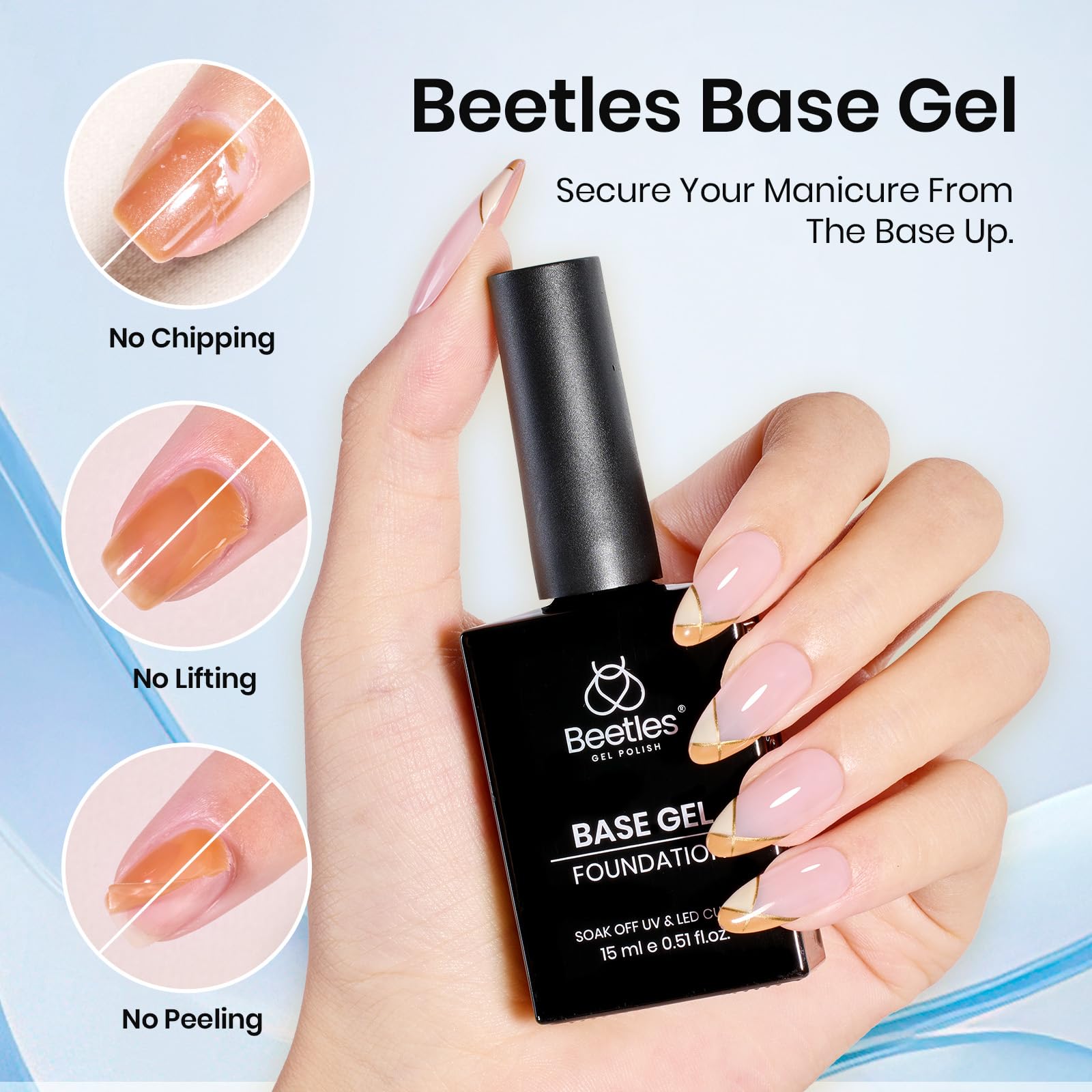 Beetles 4 Pcs 15ml Gel Base and Top Coat Set with Protein Nail