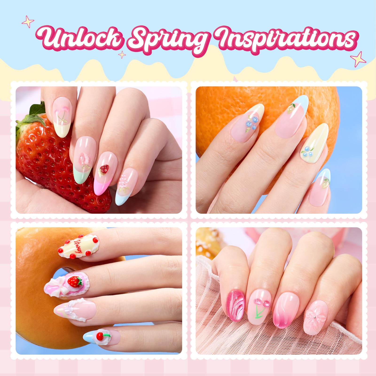 Beetles 81Pcs Gel Nail Polish Kit with U V Light -Spring Nails 20 Color Spring Gel Nail Polish Set Pastel Teatime Cat Eye Pink Blue Yellow Nails Kit