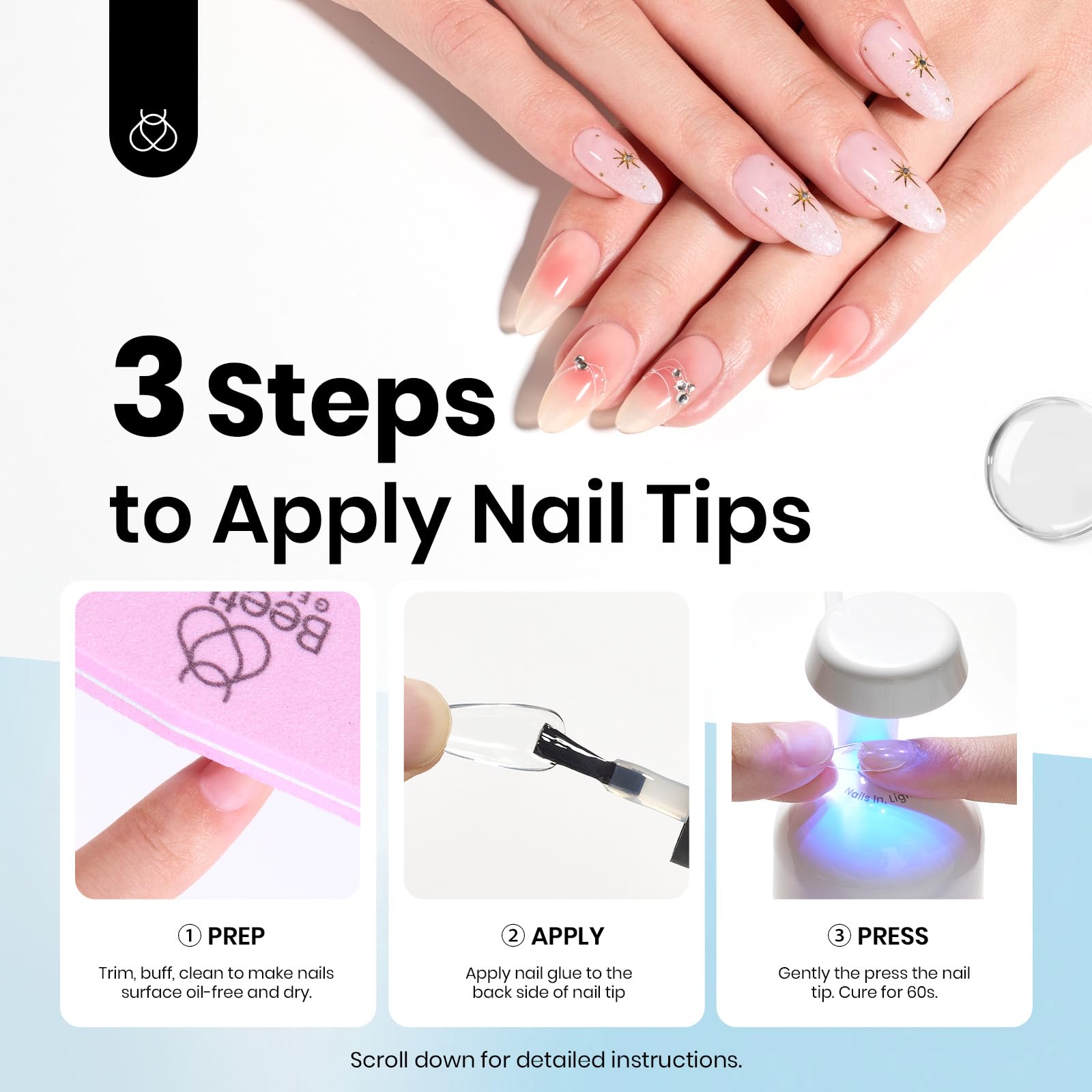 Beetles Gel Polish 9 In 1 Gel Nail Glue for Clear Acrylic Nail Tips 2 Pcs 15ml Long Lasting Nail Gel Kit