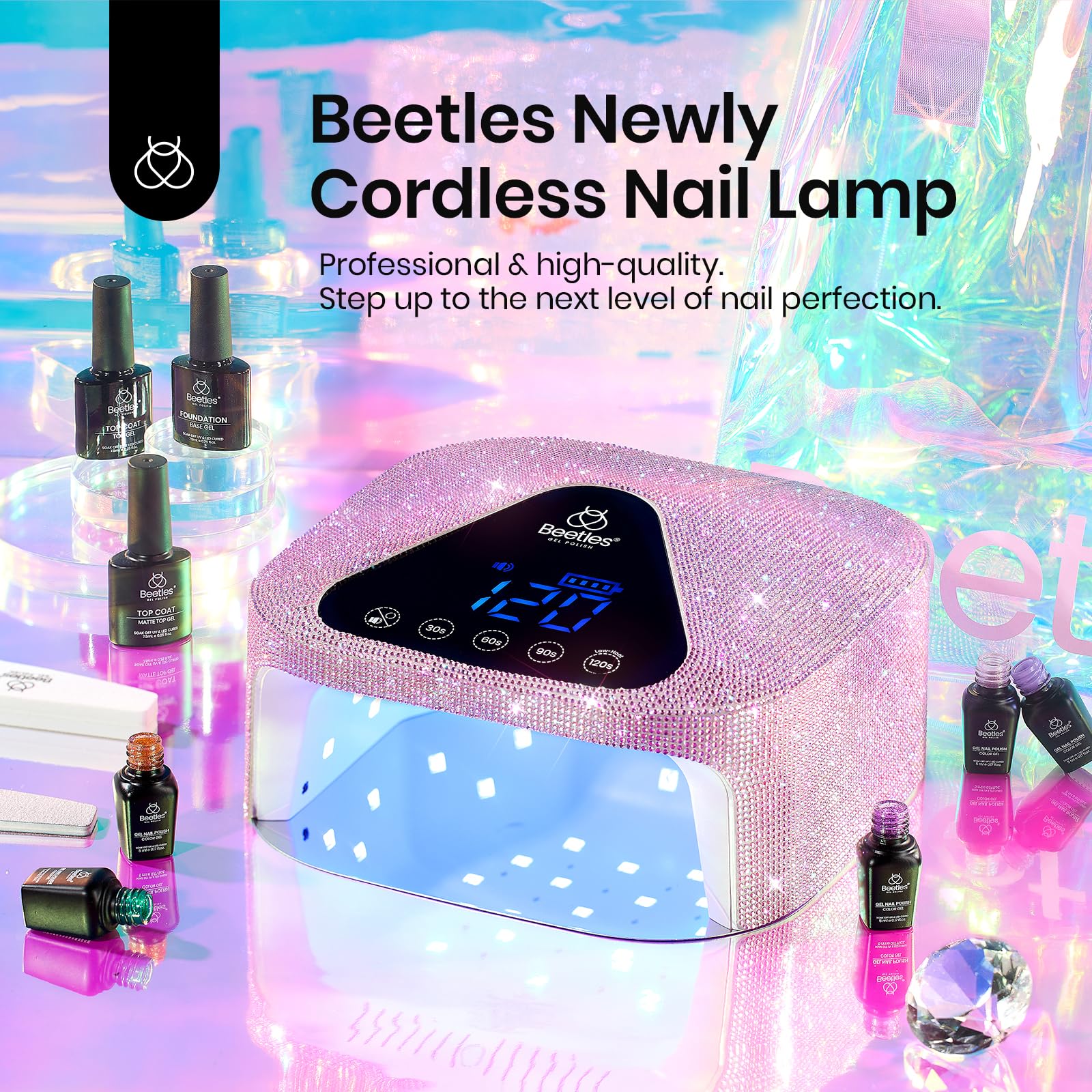 (Free Laser Tote Bag) Rhinestones UV Nail Lamp Cordless  Rechargeable with 4 Modes Professional