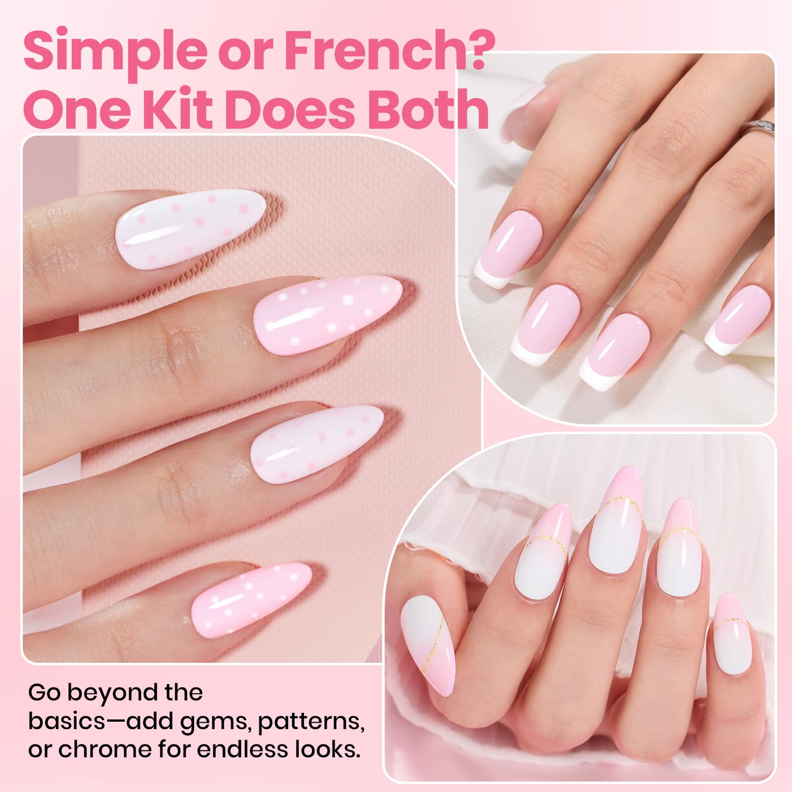 Beetles Pastel Gel Polish Set - Petal Ivory, 4Pcs White & Pink Gel Nail Polish with Base Coat Top Coat, Soak Off UV LED Lamp French Nails Art for Spring Nails