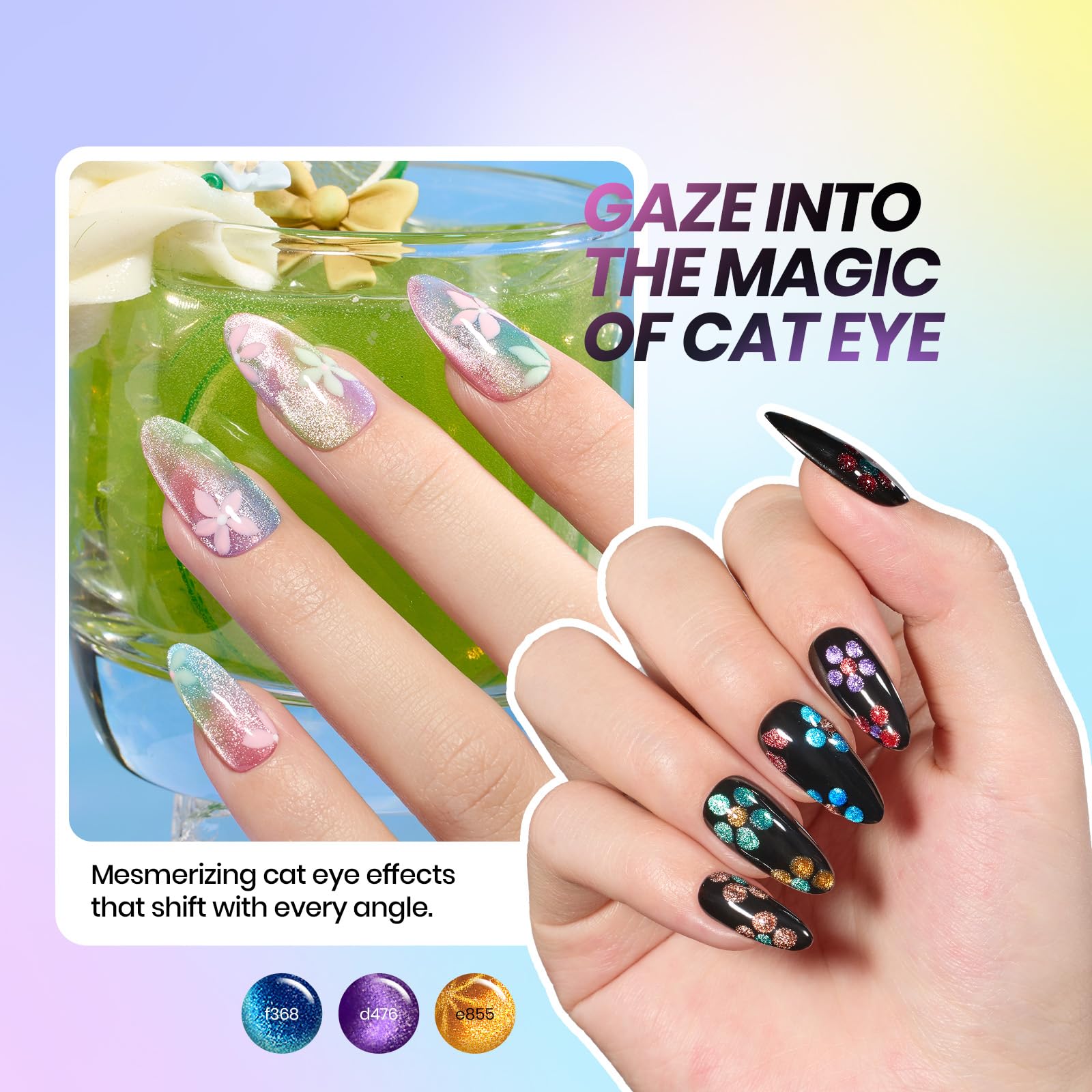 Vivid Moments-48 Colors Jelly Glitter Cat Eye Shell Shread Gel Nail Polish Set