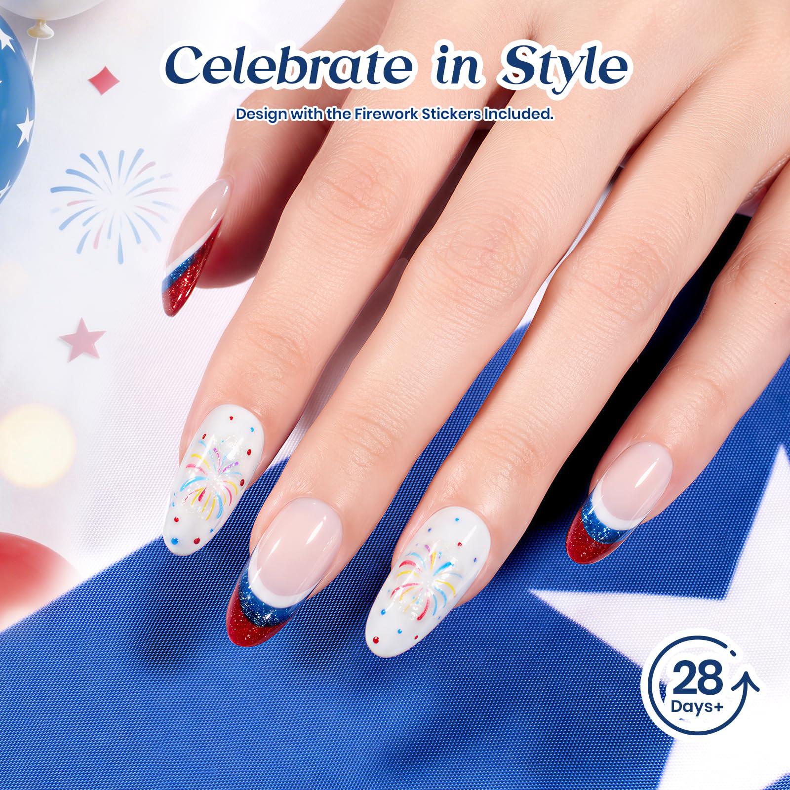 Independence Spark Colors| 6 Colors Cat Eye Gel Polish Set Red White and Glitter Blue