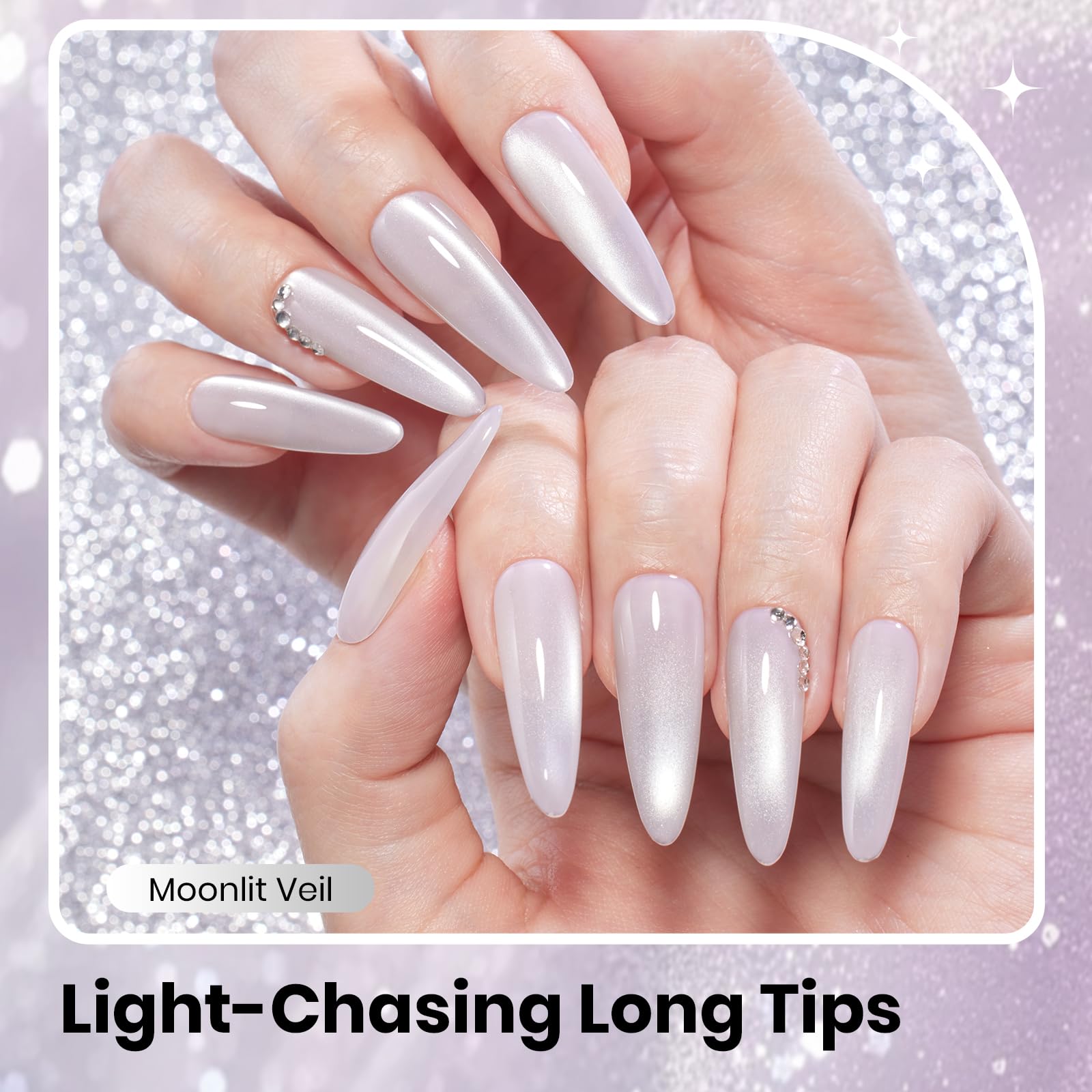 Beetles Moonlit Veil Silver HEMA FREE Cat Eye Gel Nail Polish - 15ML Glassy Silver Glitter Gel Polish