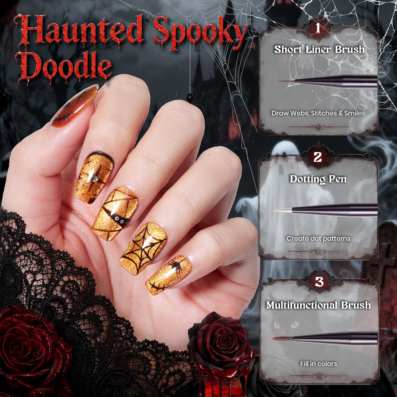 Beetles Halloween Nail Art Brushes Set 5Pcs 2026 Limited Edition All-in-On Set