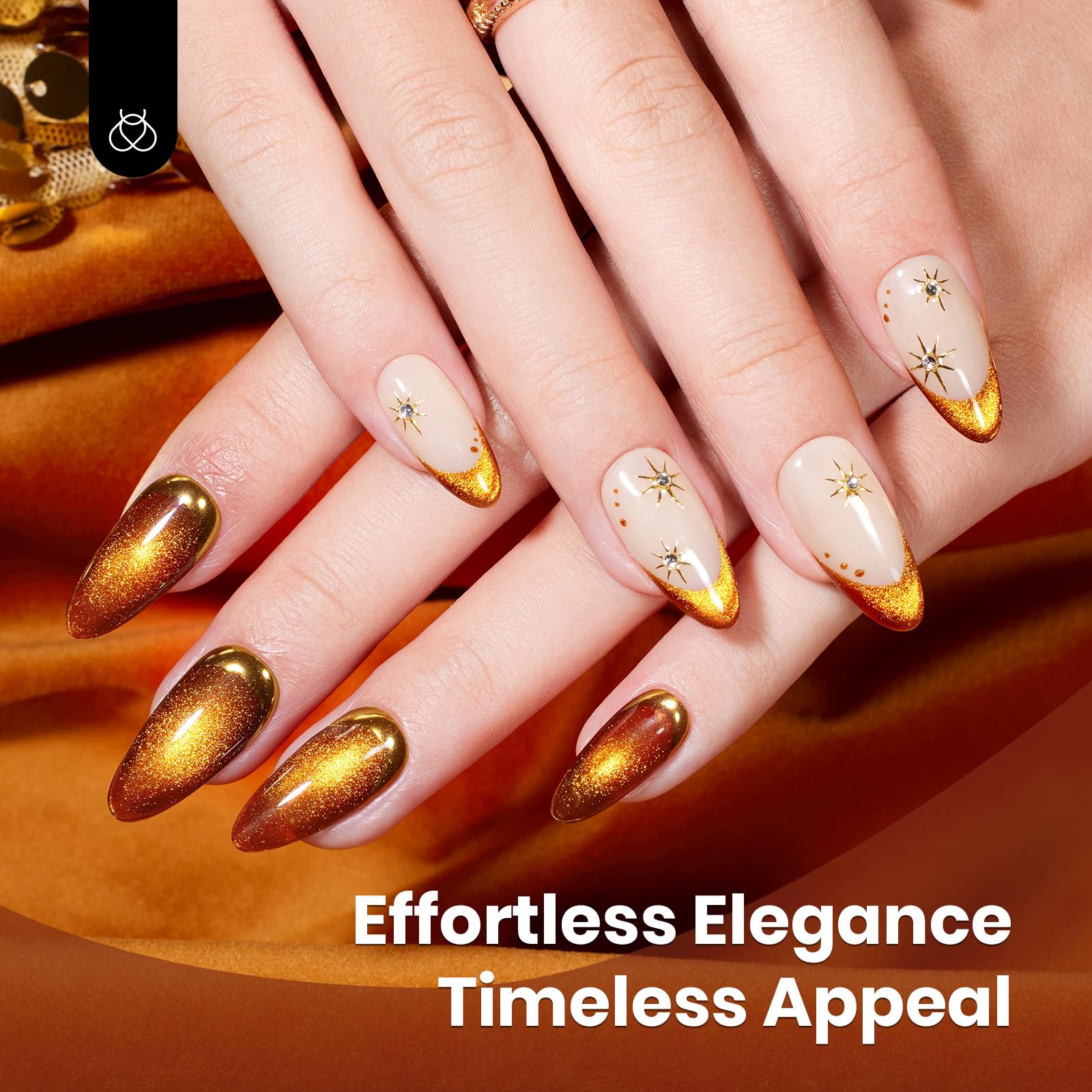 Amber Glint - 15ML Fall Brown Gold Powder Glass Cat Eye Magnetic Glitter Gel Polish