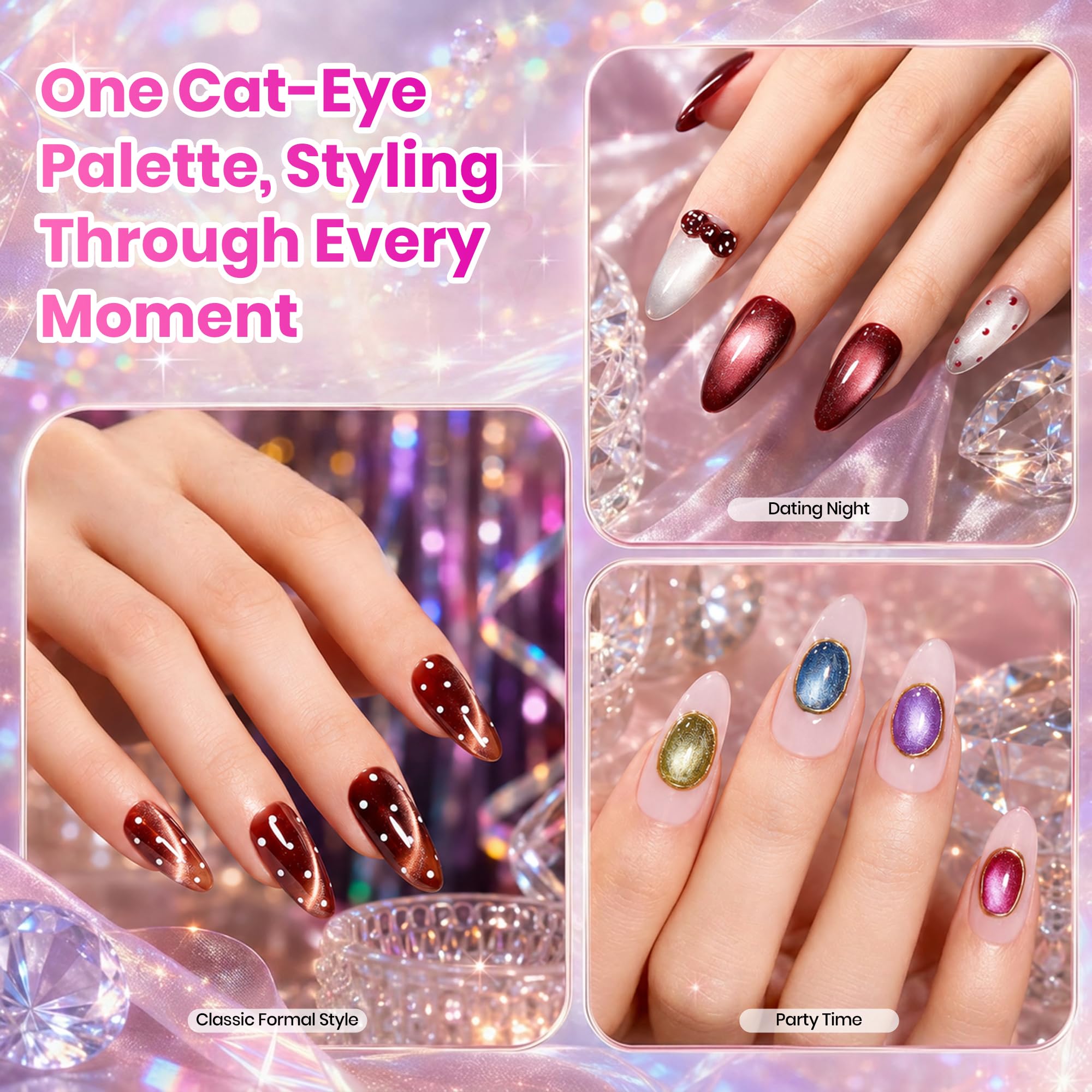 Beetles Timeless Gleam Cat Eye 20 Colors Summer Nails Gel Polish Set Glitter With Magnetic Base Matte Glossy Top Coat
