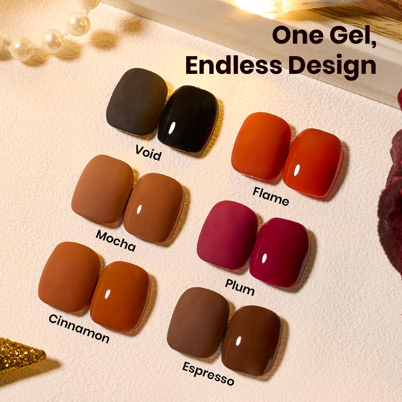 Beetles Winter Gel Polish Set Midnight Serenity HEMA-Free - 6 Colors 15ml Mocha Brown Gel Polish Set