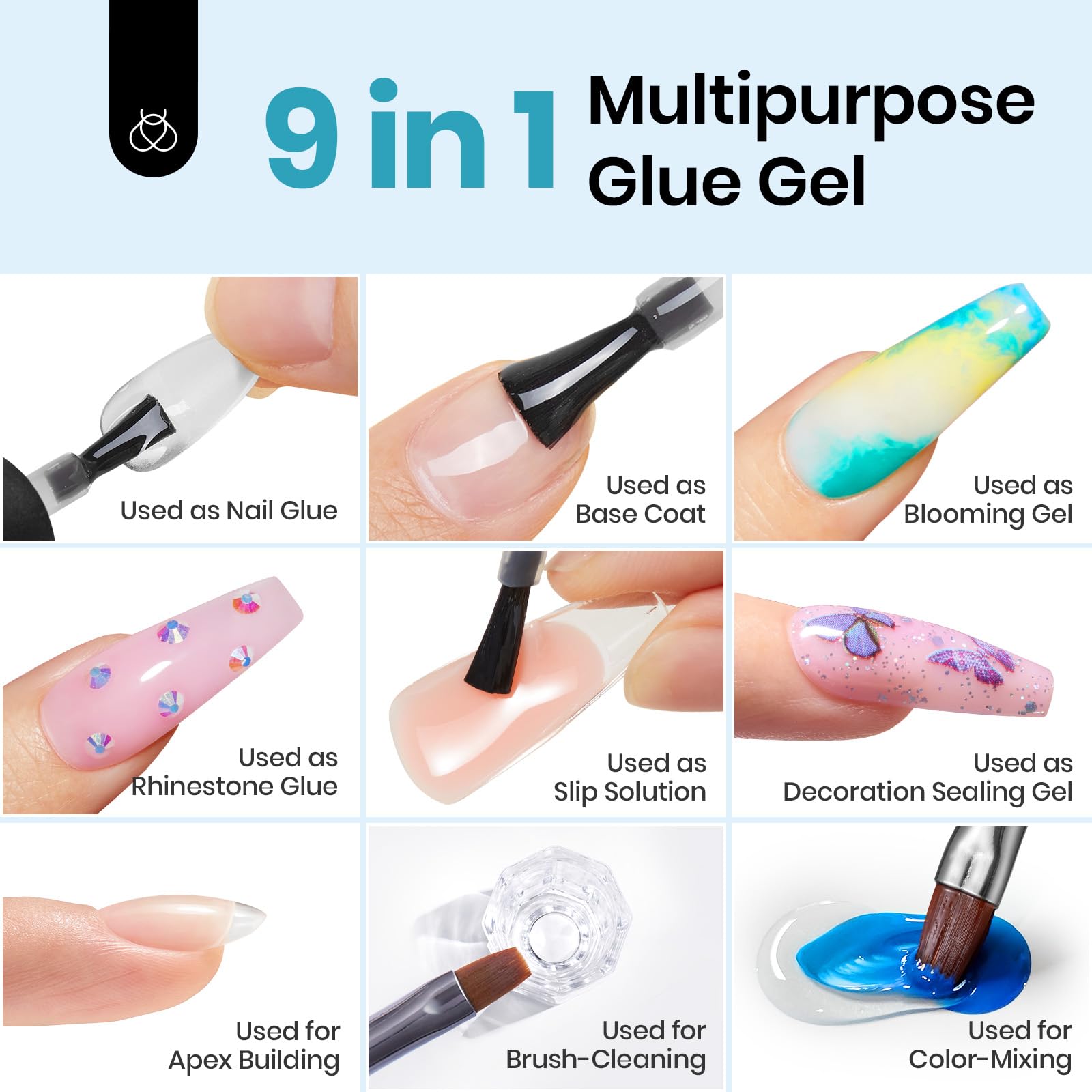 Beetles 15ml Gel Nail Glue 9 in 1 for Acrylic Nails Tips and Clear Press on Nails