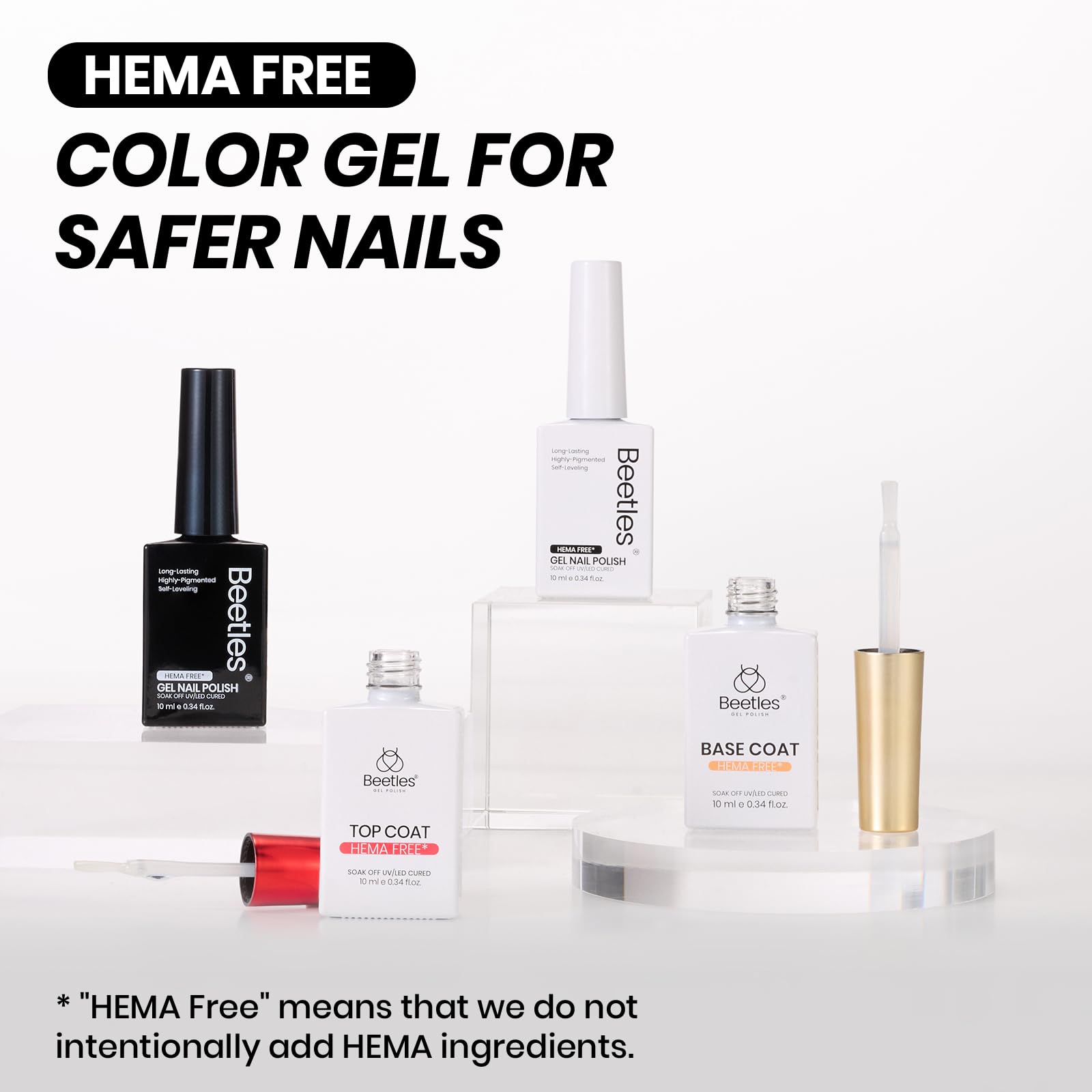 Beetles Black White Gel Polish Kit - Twin Dialogue Collection, 4pc 10ML French Nail Kit Hema-Free Black and White Colors with Base Top Coat