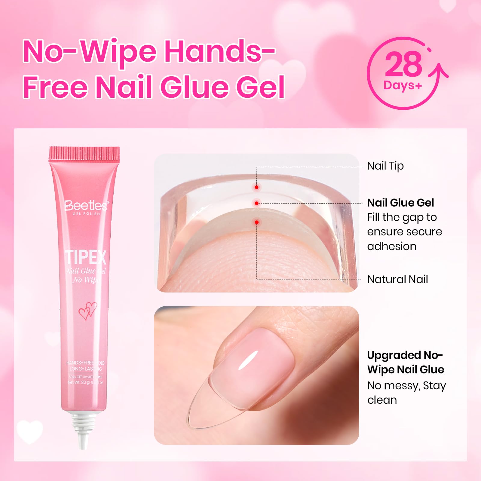 Beetles Tipex Lite Valentine Nails Kit - 192pcs Heart Cutout Pre-Built Apex Almond & Stiletto Medium Nail Tips