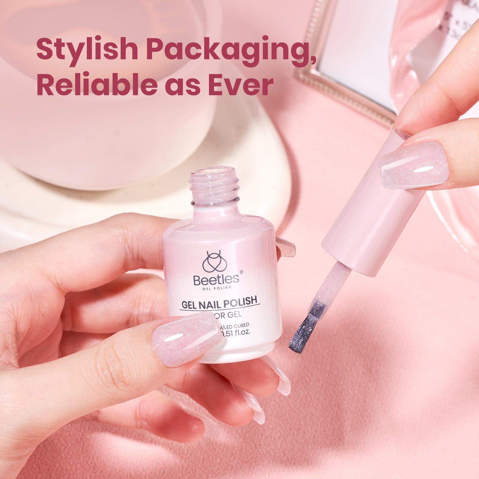 Beetles Glitter Pink Gel Nail Polish -  Valentines Nails 15ML Soft Glow Fragments Pink Nude Natural Glitter Gel Polish