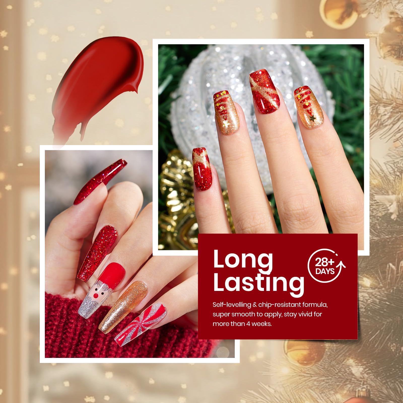 Beetles Gel Nail Polish Set - Christmas Holly Berries 6 Colors Gel Nail Kit