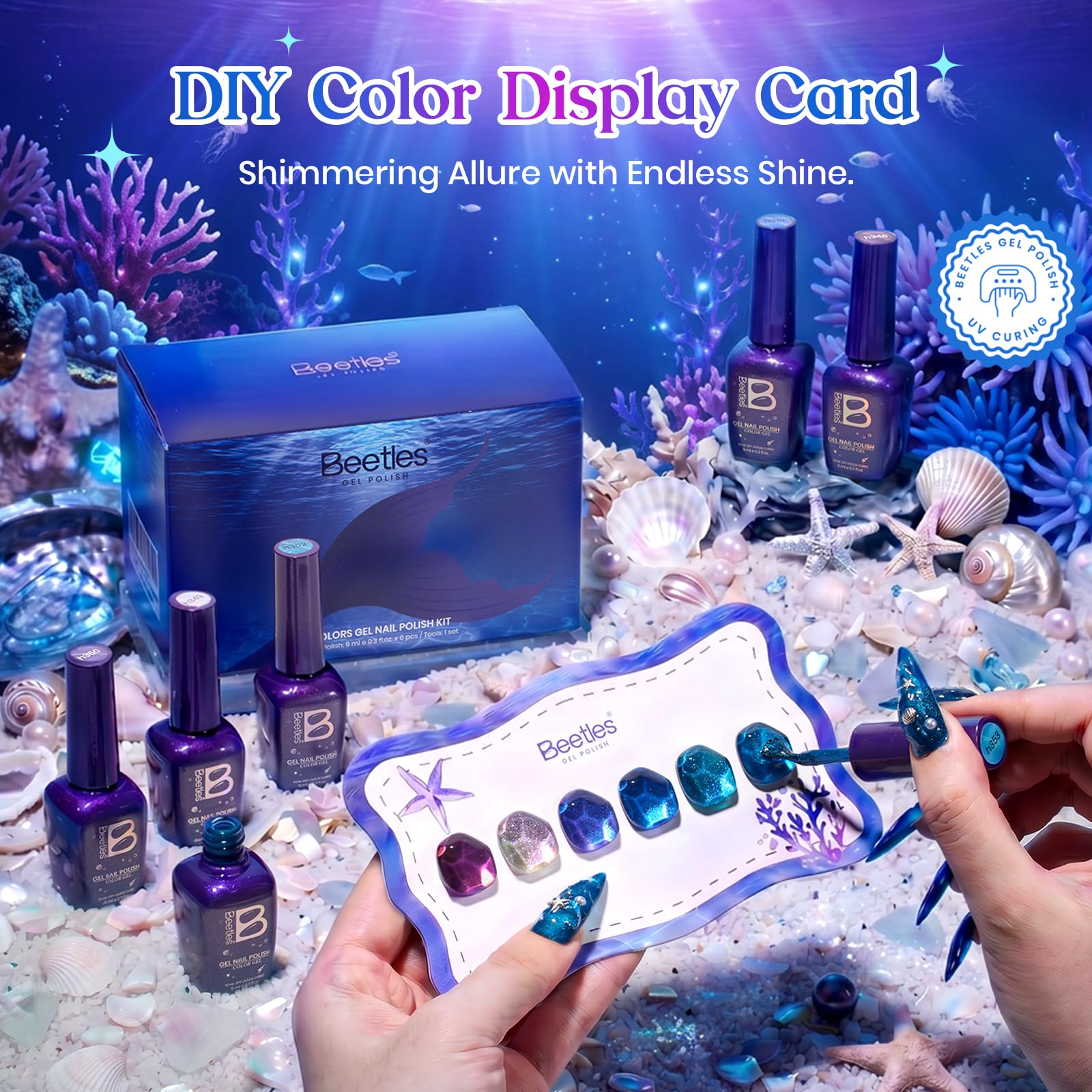 Beetles Siren Song Cat Eye  6 Colors 9ml Gel Nail Polish Set With Cat Eye Magnet Water Ripple Magnet Stick Nail Charms