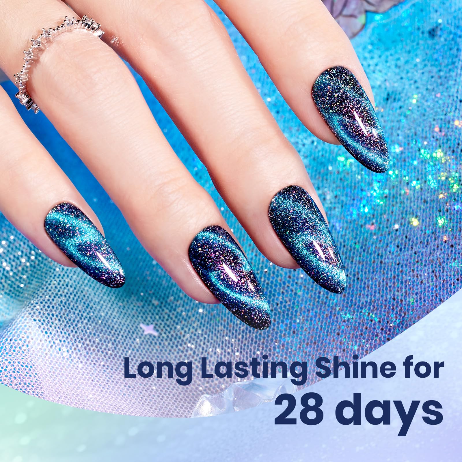 Beetles Holo Blue Dream Galaxy Cat Eye Gel Nail Polish 15ML Glitter Polish Magnetic Shimmer Effect