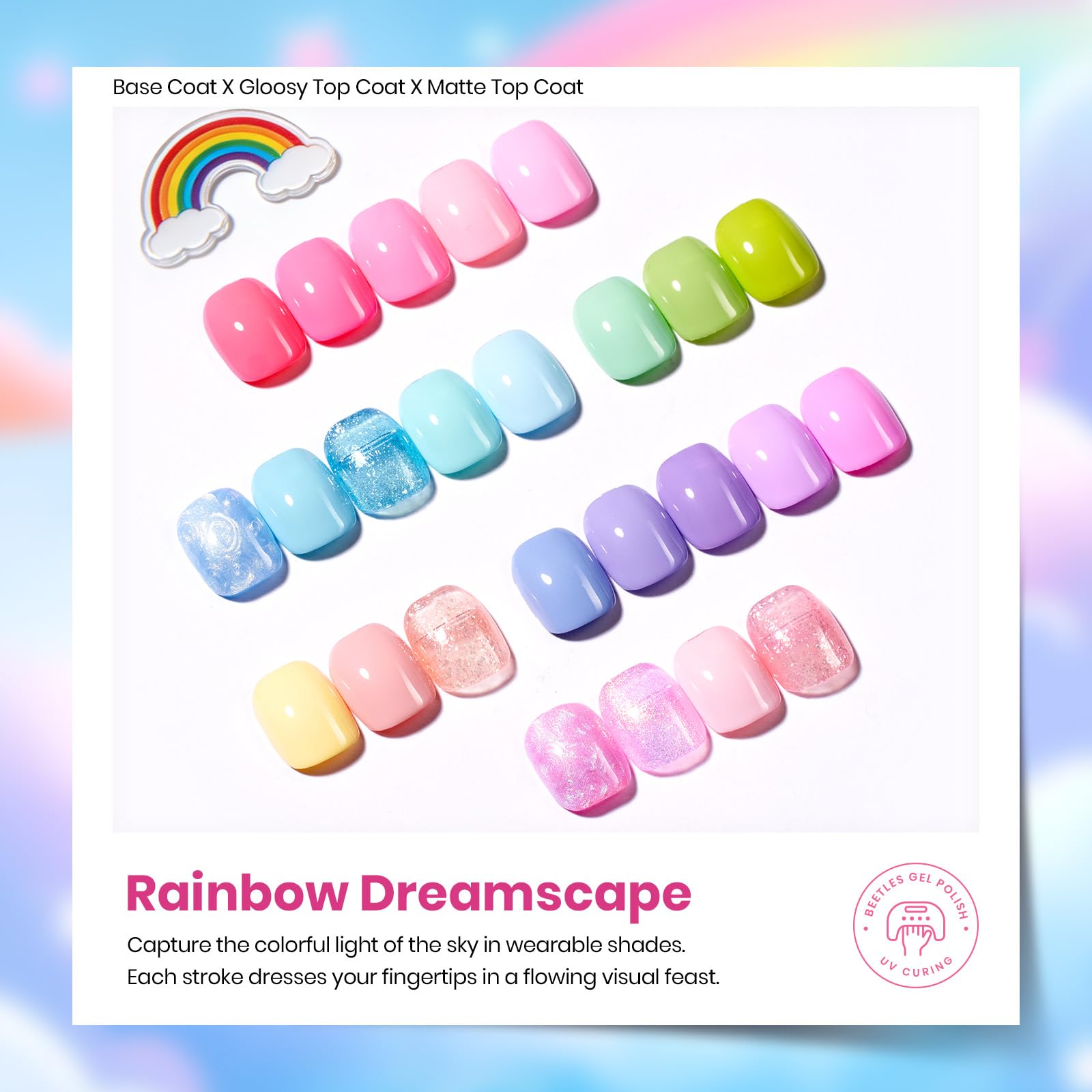 Beetles Pastel Gel Polish Set - Rainbow Dreamscape 25 Colors Spring Gel Polish Kit with Base Coat&Top Coat