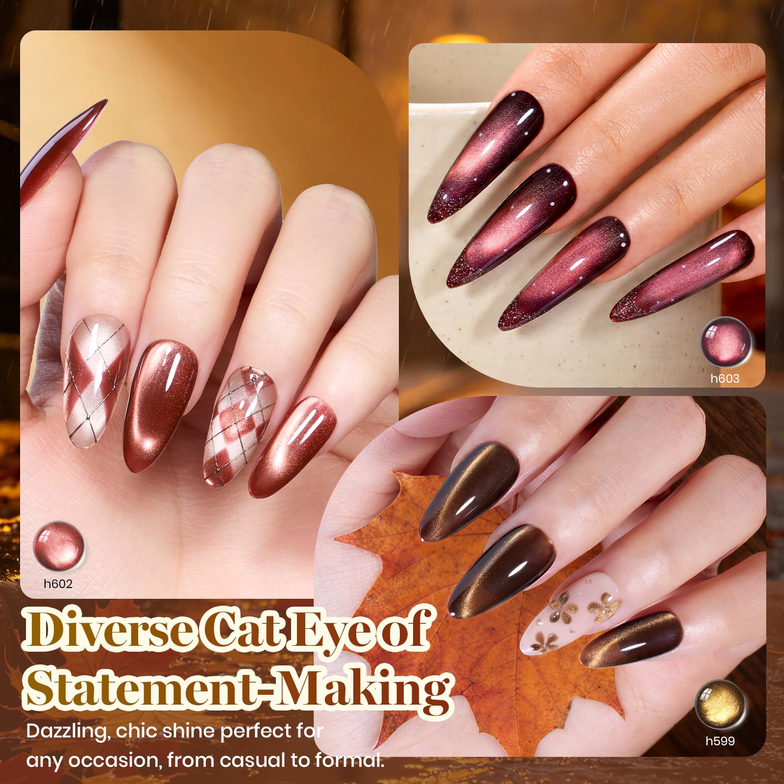 Beetles Gilded Street Fall Cat Eye  6 Colors Gel Nail Polish Set 3D Shimmer Effect Fall Nails