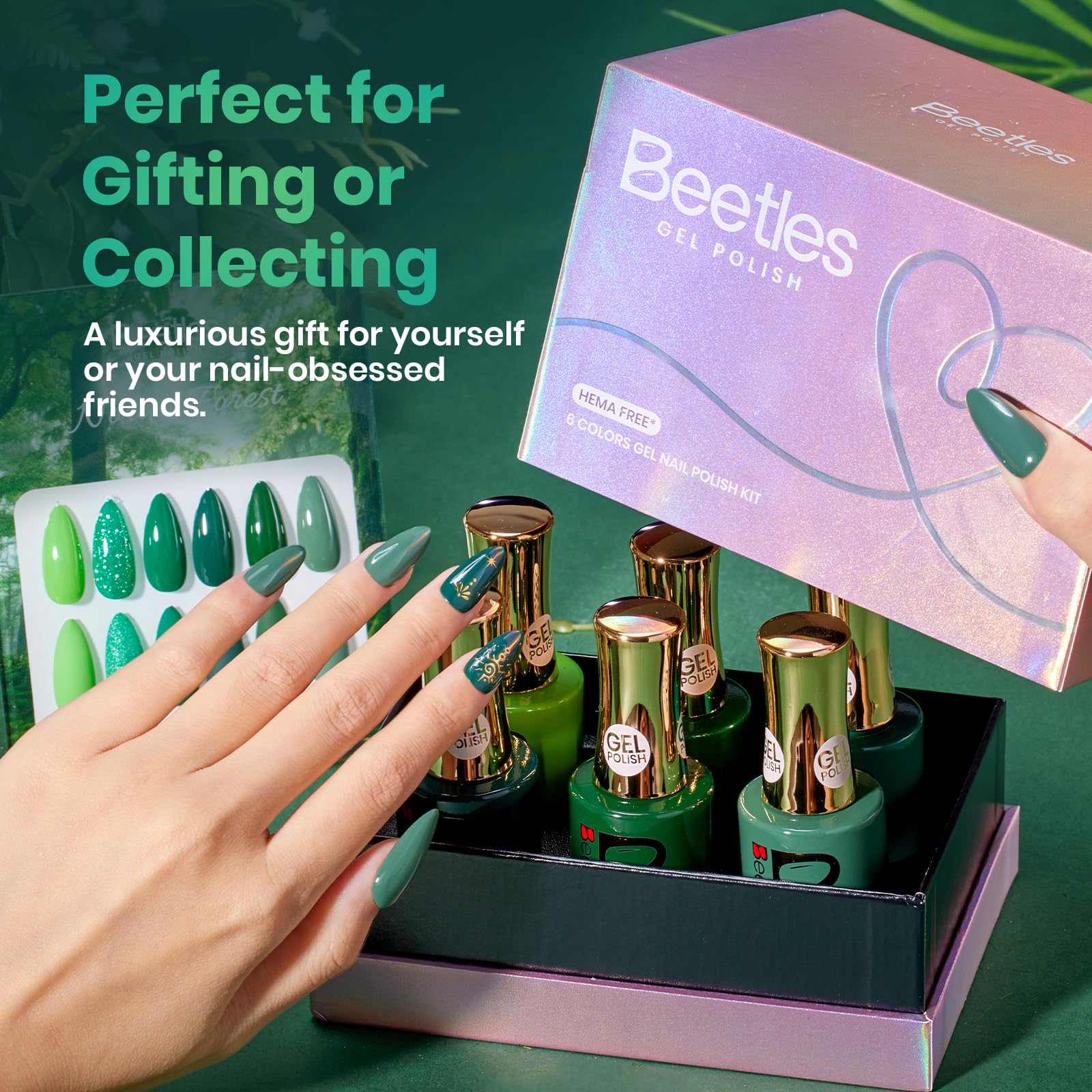 Beetles Green  Gel Nail Polish - Spring Nails Hema Free 6 Colors Light Dark Green Set